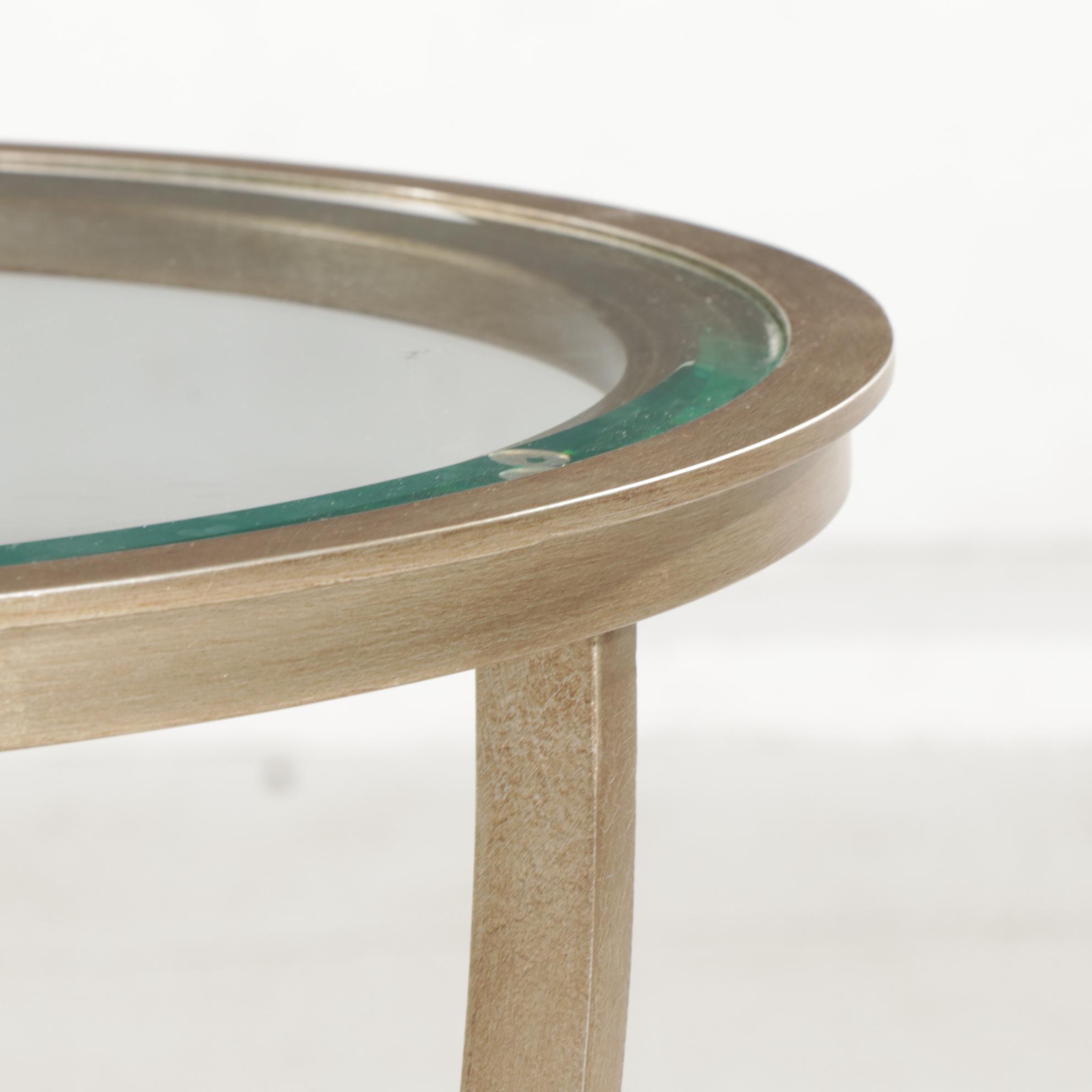 Ethan Allen "Belle" Champagne-Finished Steel and Glass Top Side Table