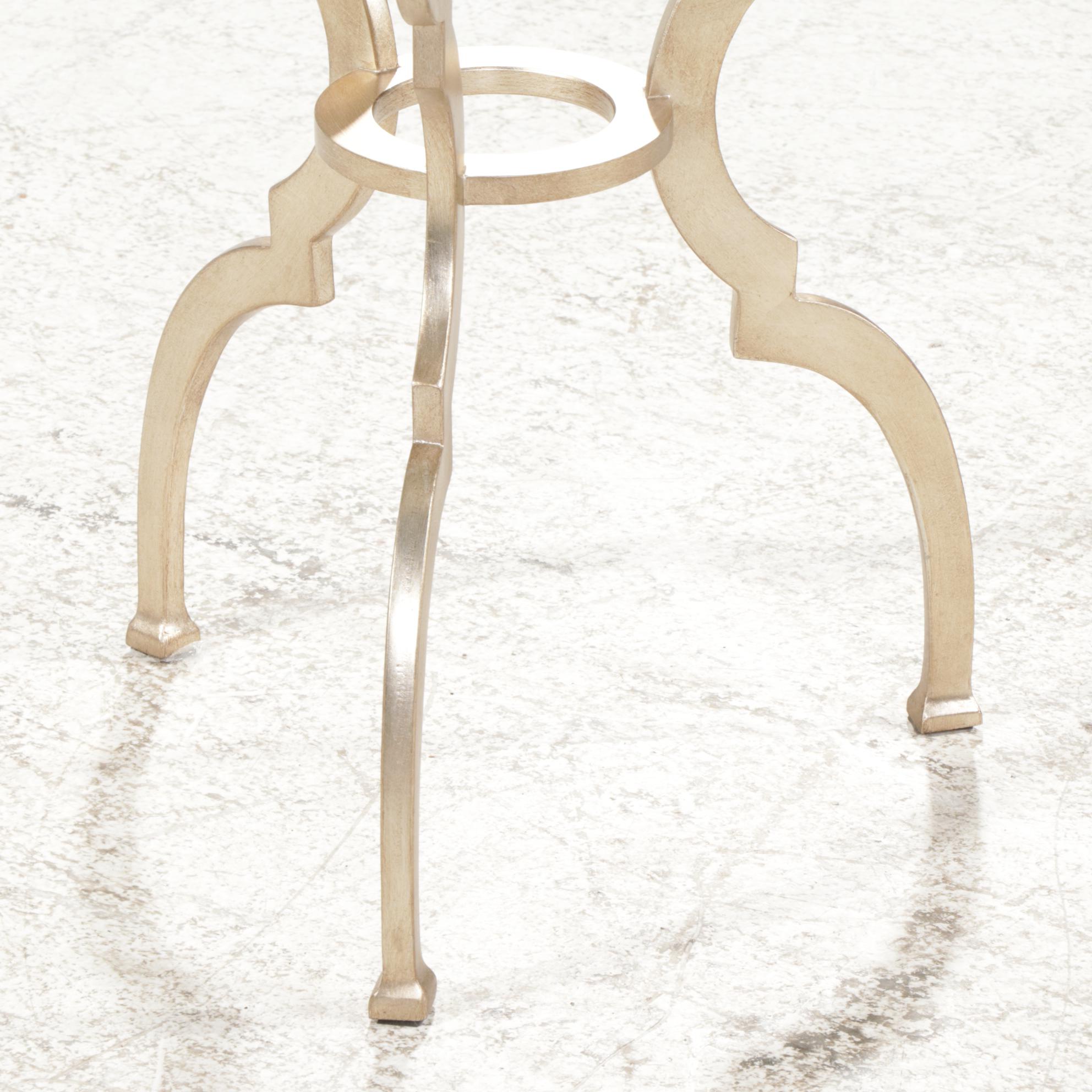 Ethan Allen "Belle" Champagne-Finished Steel and Glass Top Side Table