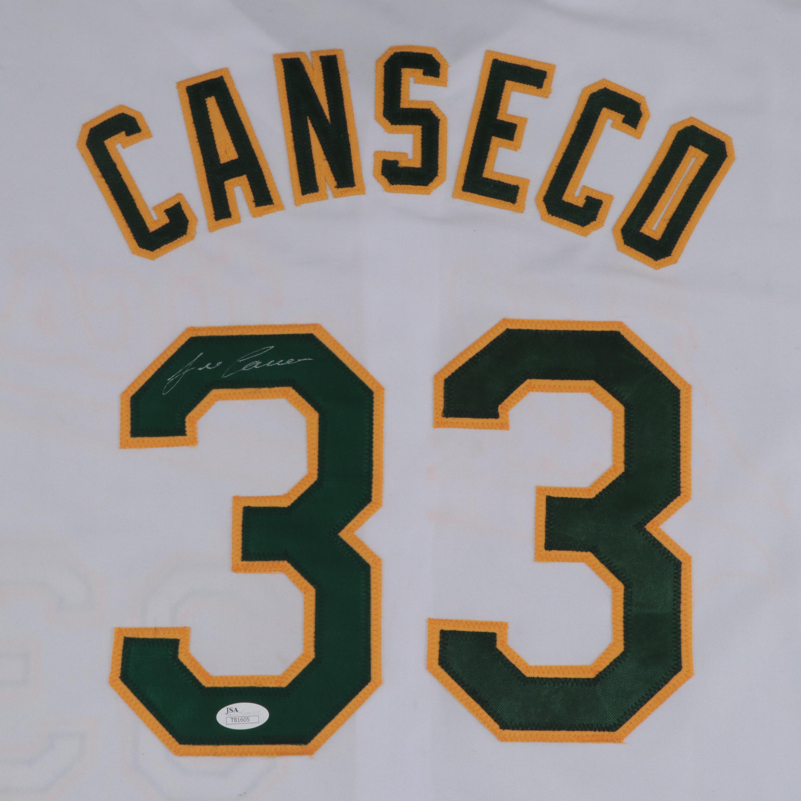 Oakland Athletics Jose Canseco Signed Baseball Jersey, Mini Riddell Helmet