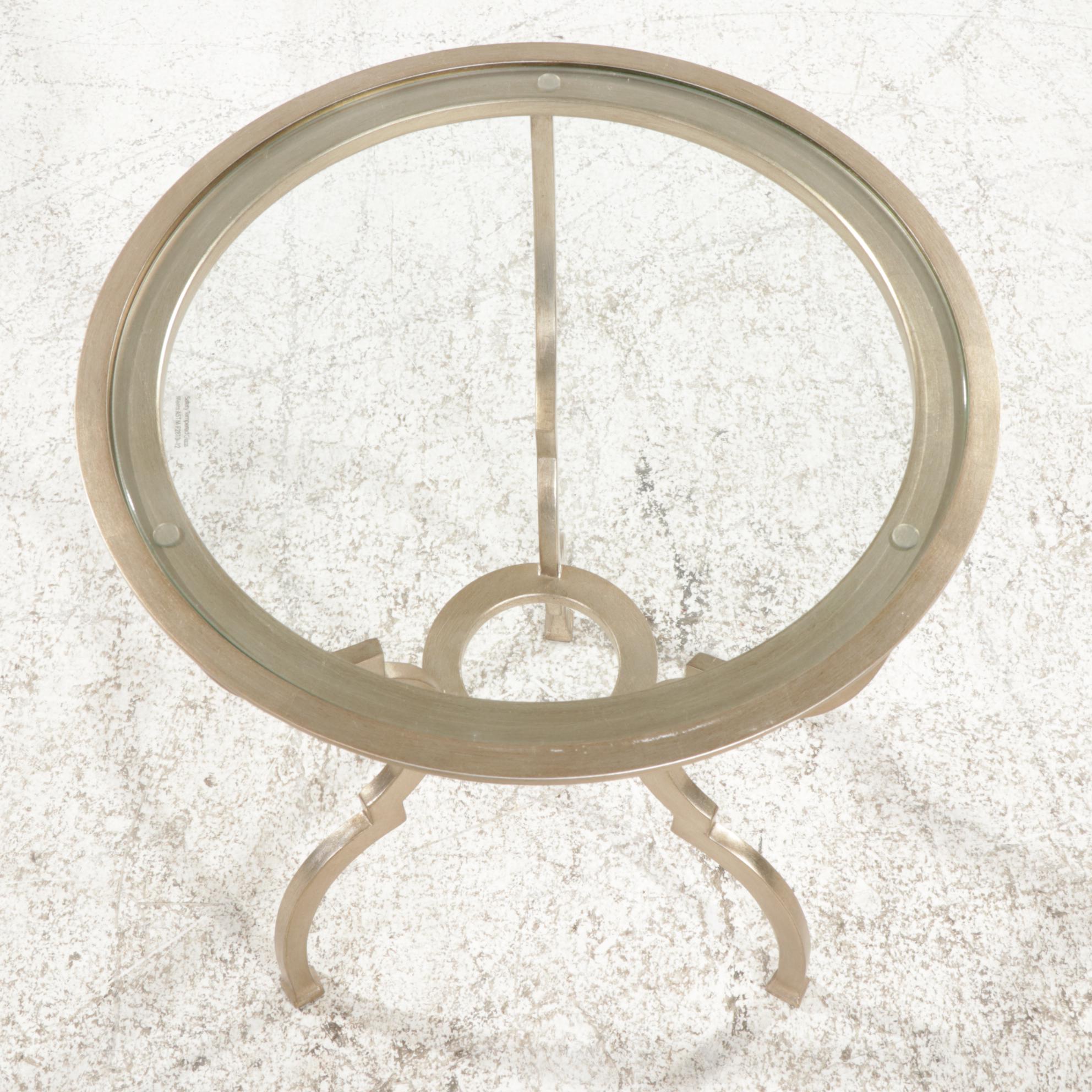 Ethan Allen "Belle" Champagne-Finished Steel and Glass Top Side Table