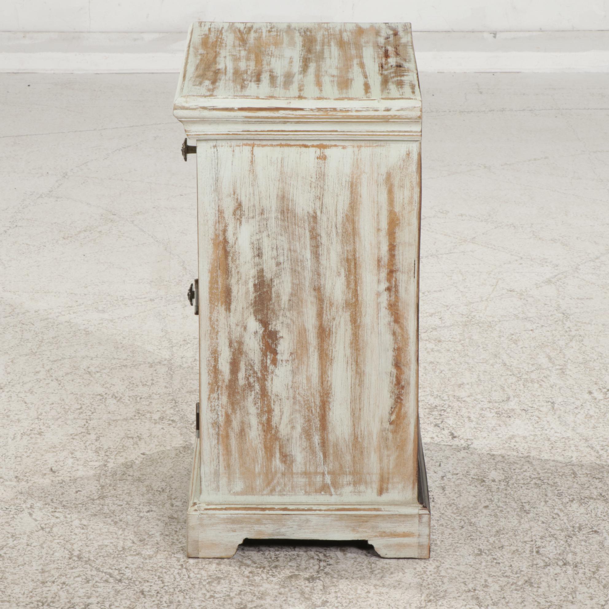 Contemporary Distressed Painted Wood Single-Drawer Side Cabinet