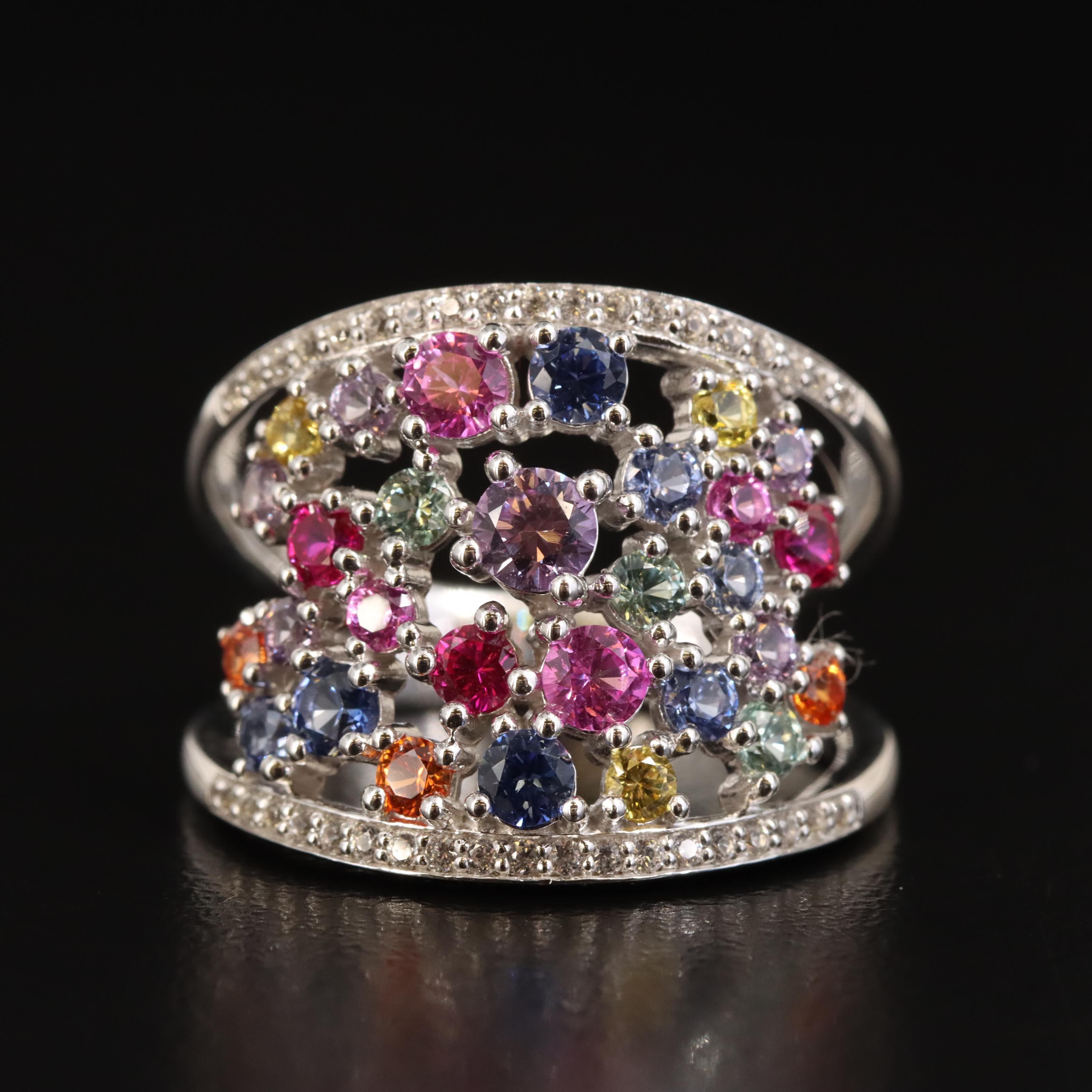 Sterling Sapphire Cluster Ring