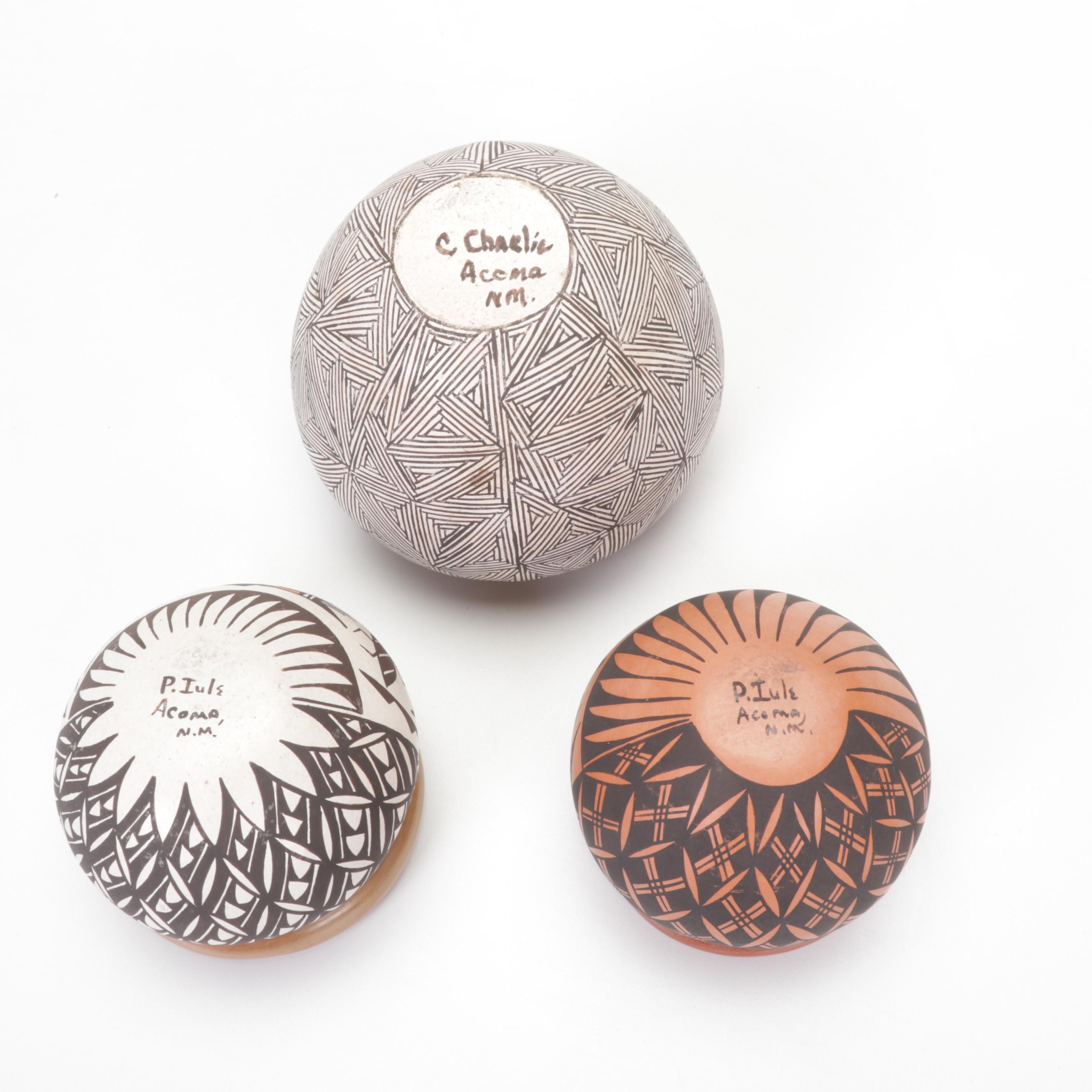 C. Charlie and P. Iule Acoma Pueblo Pottery Terracotta Seed Pots