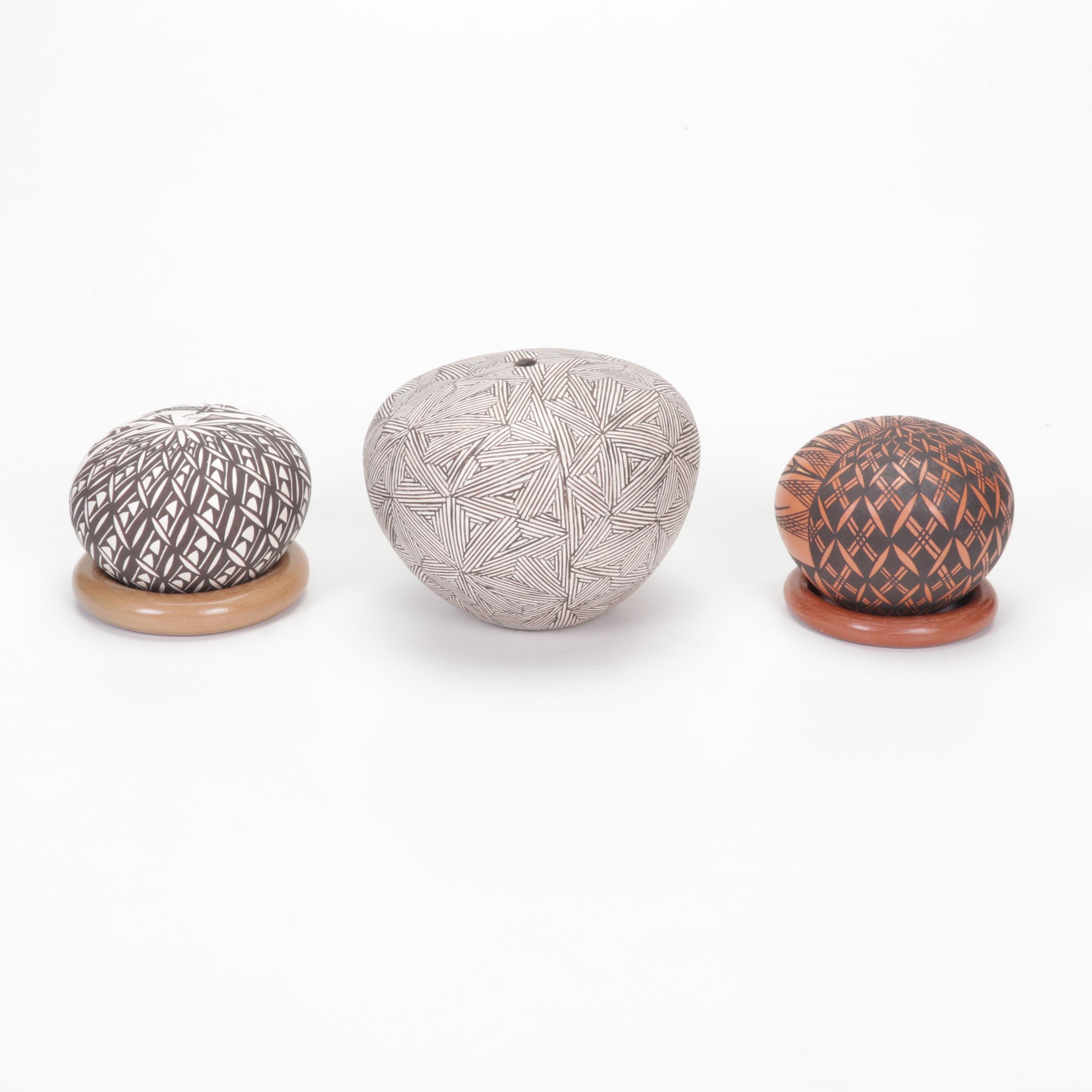 C. Charlie and P. Iule Acoma Pueblo Pottery Terracotta Seed Pots