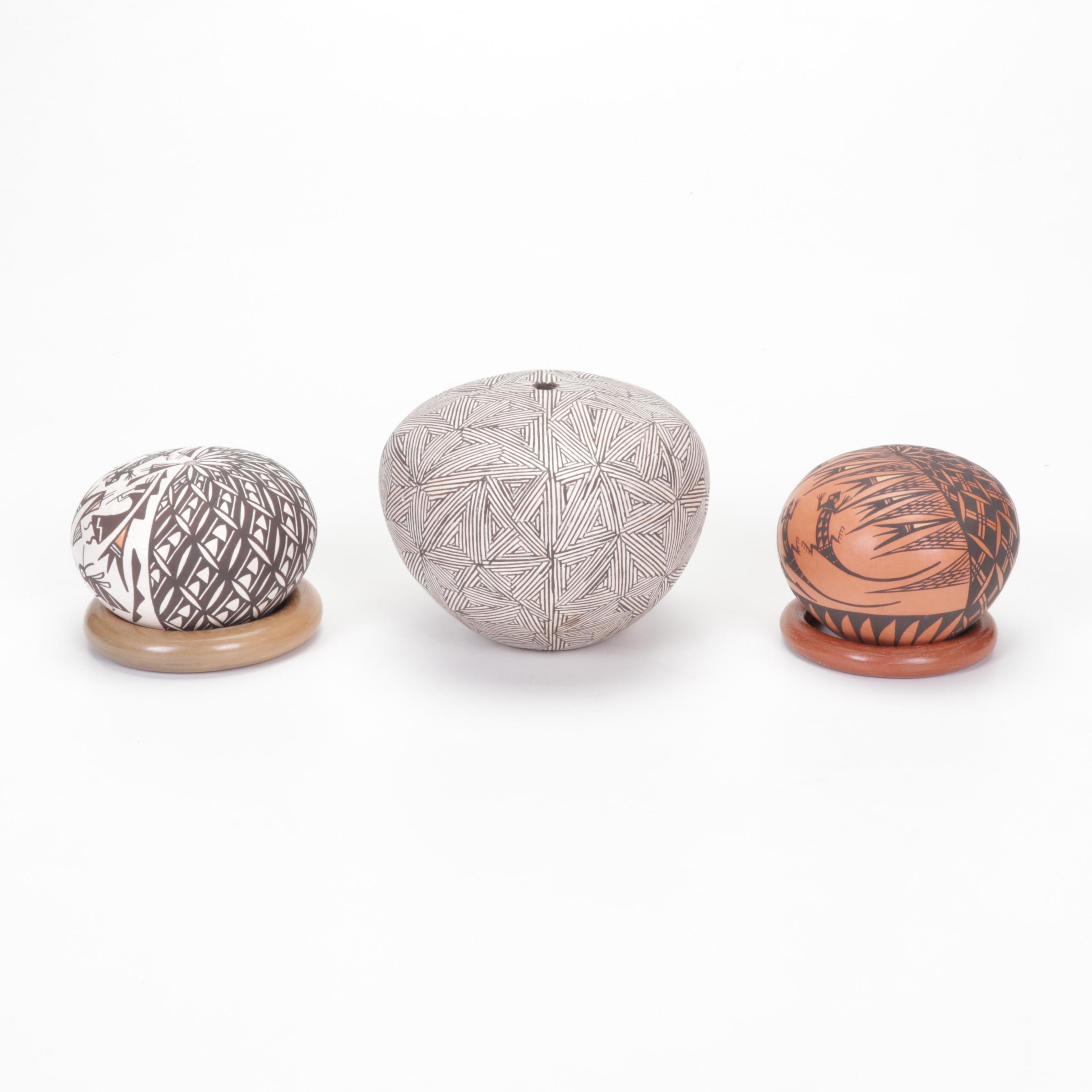 C. Charlie and P. Iule Acoma Pueblo Pottery Terracotta Seed Pots