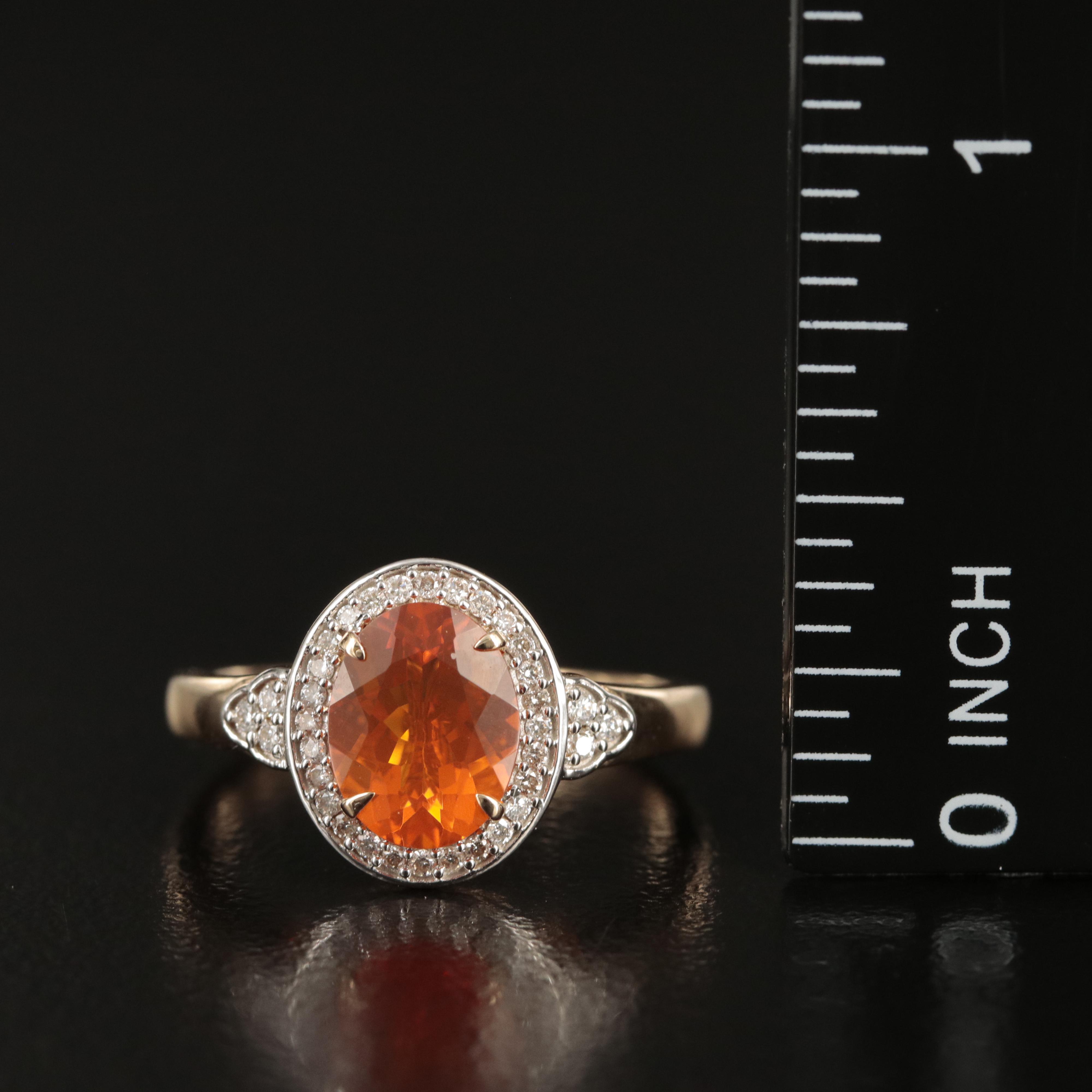 14K Fire Opal and Diamond Halo Ring