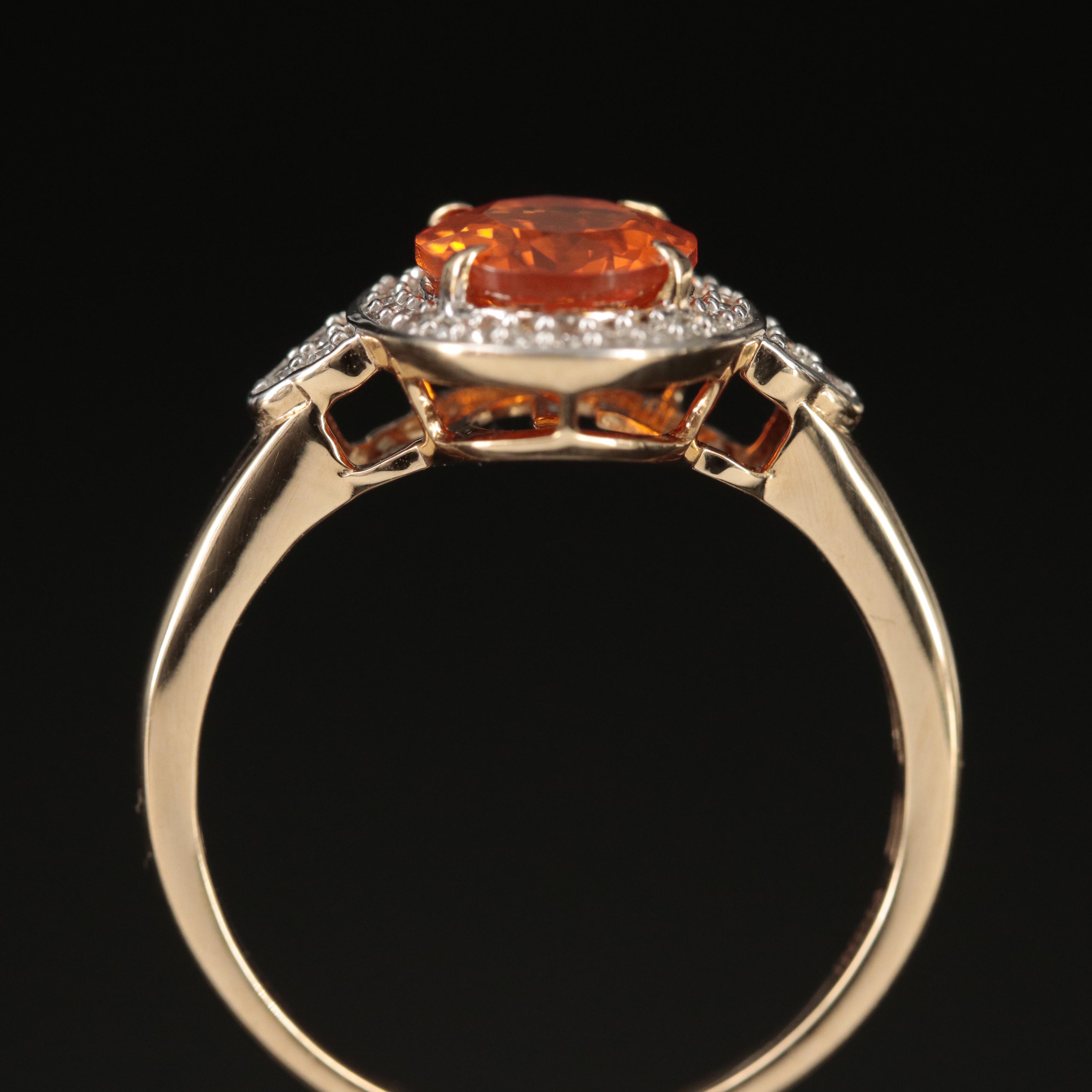 14K Fire Opal and Diamond Halo Ring