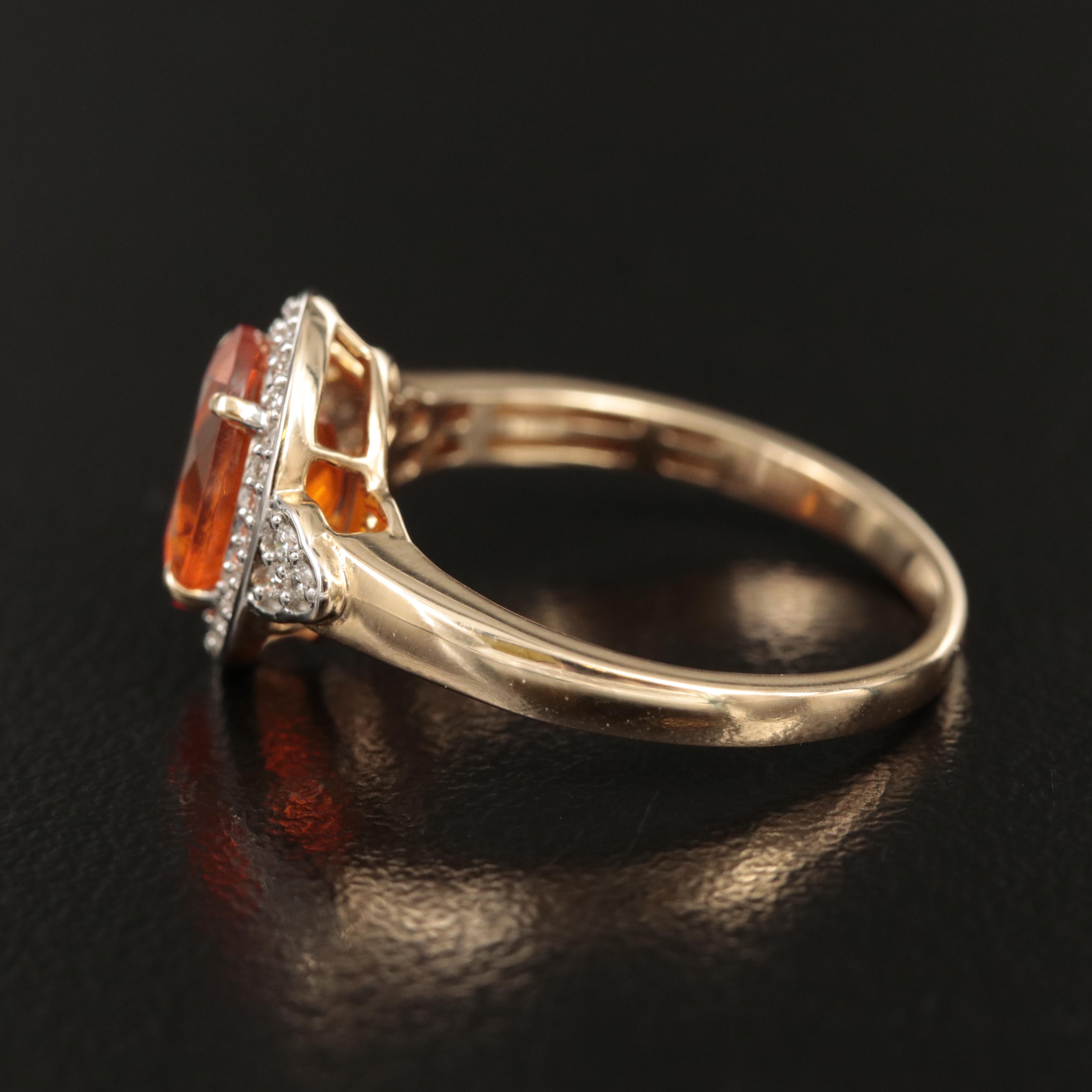 14K Fire Opal and Diamond Halo Ring