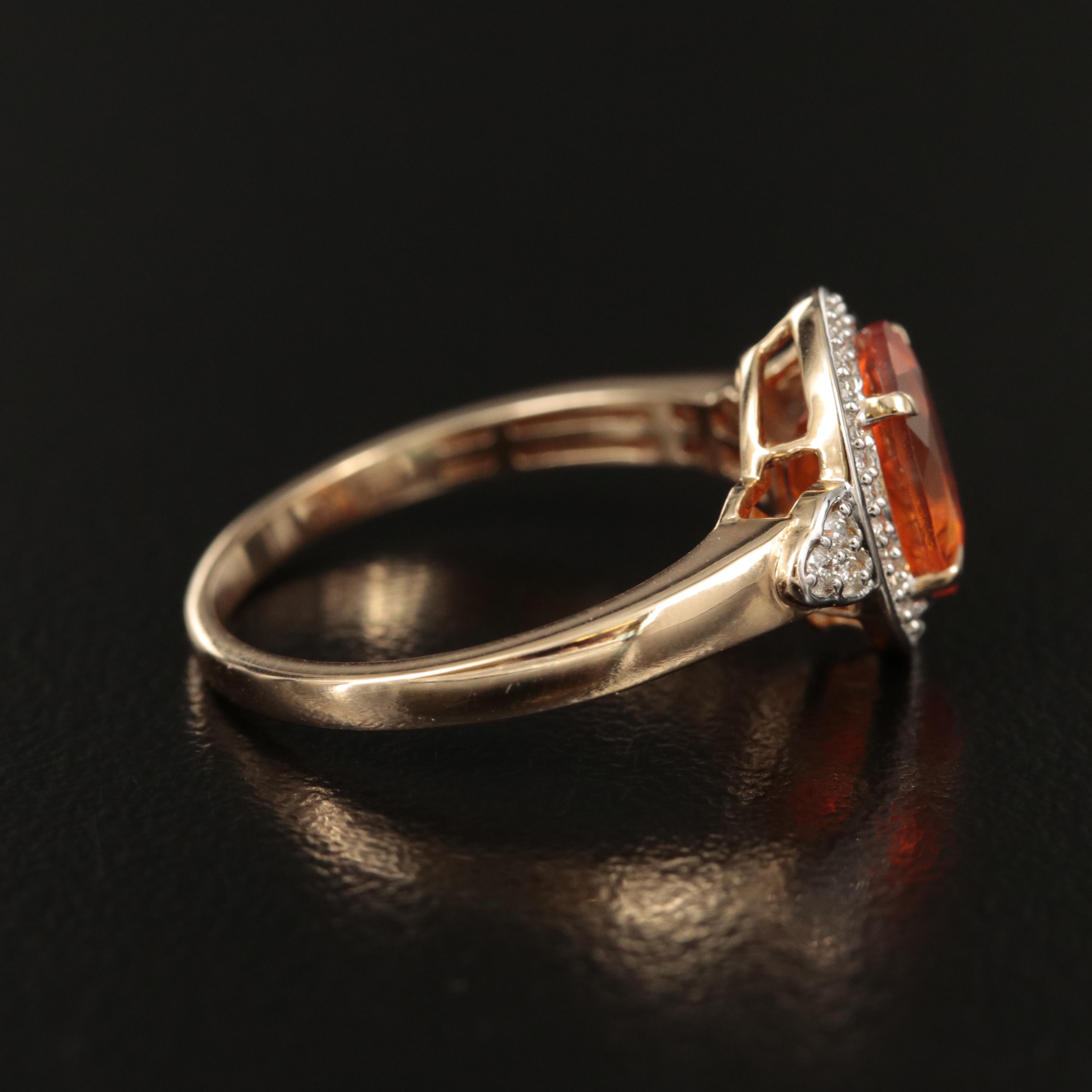 14K Fire Opal and Diamond Halo Ring