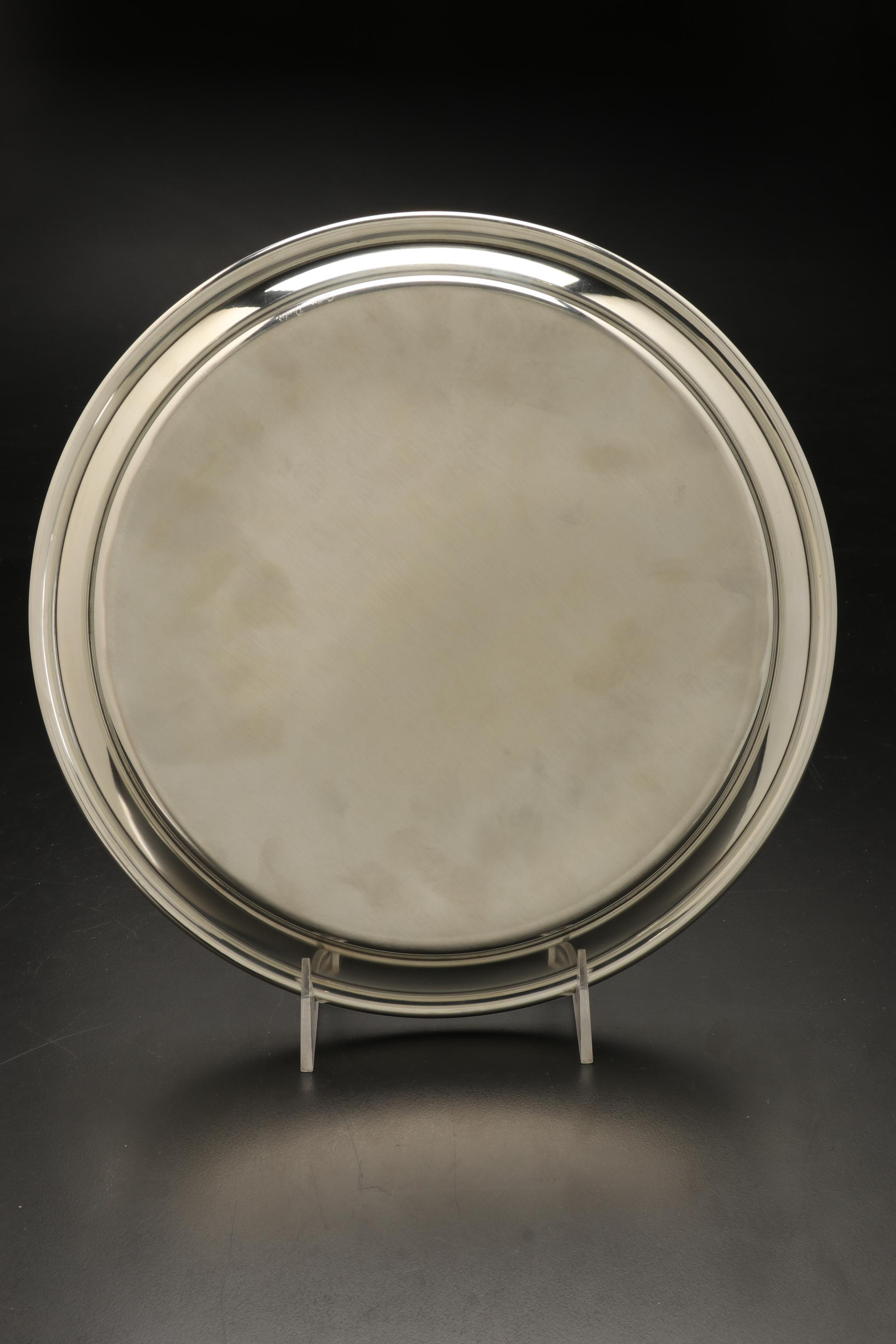 Cartier 10" Round Pewter Serving Tray with Presentation Case