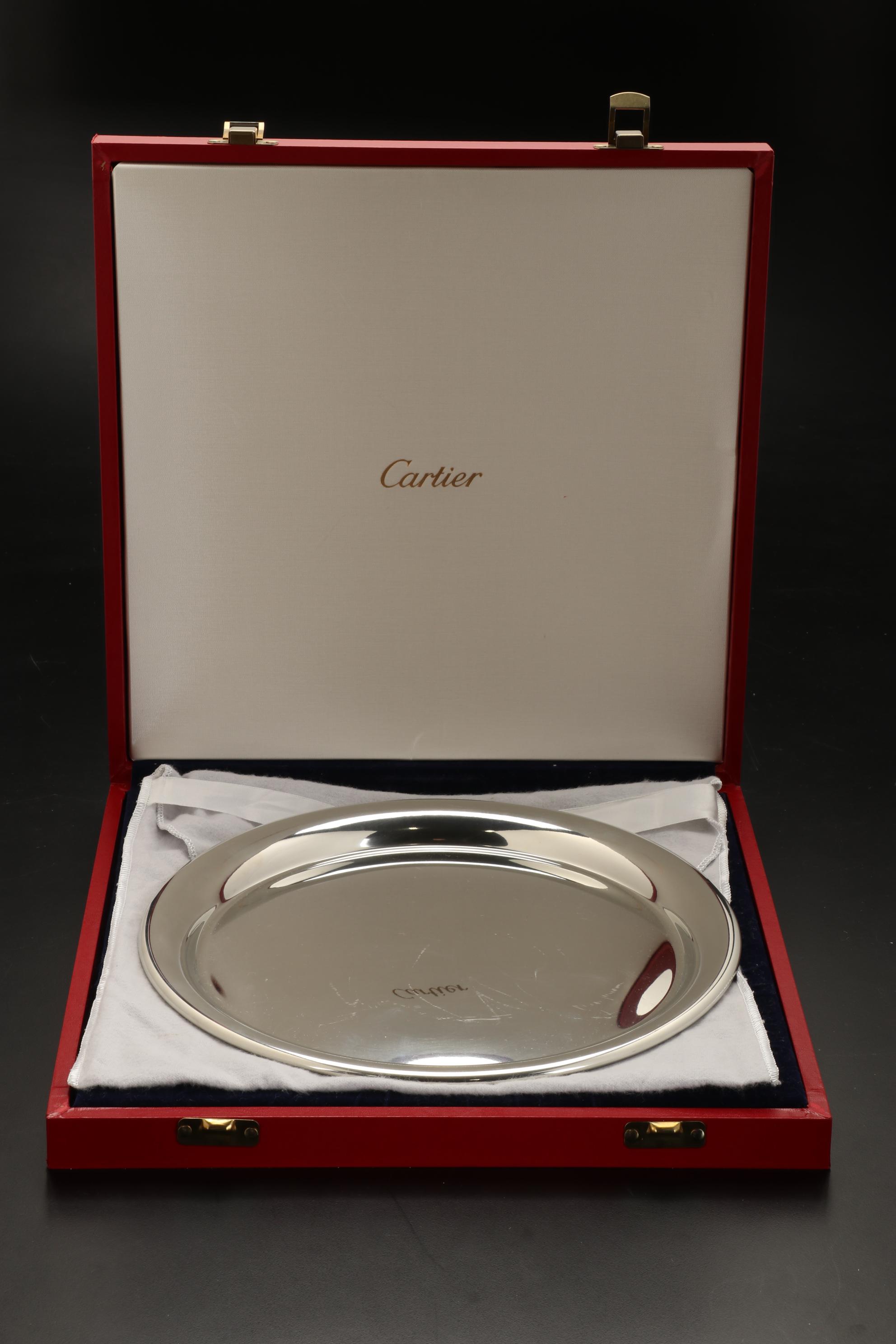 Cartier 10" Round Pewter Serving Tray with Presentation Case