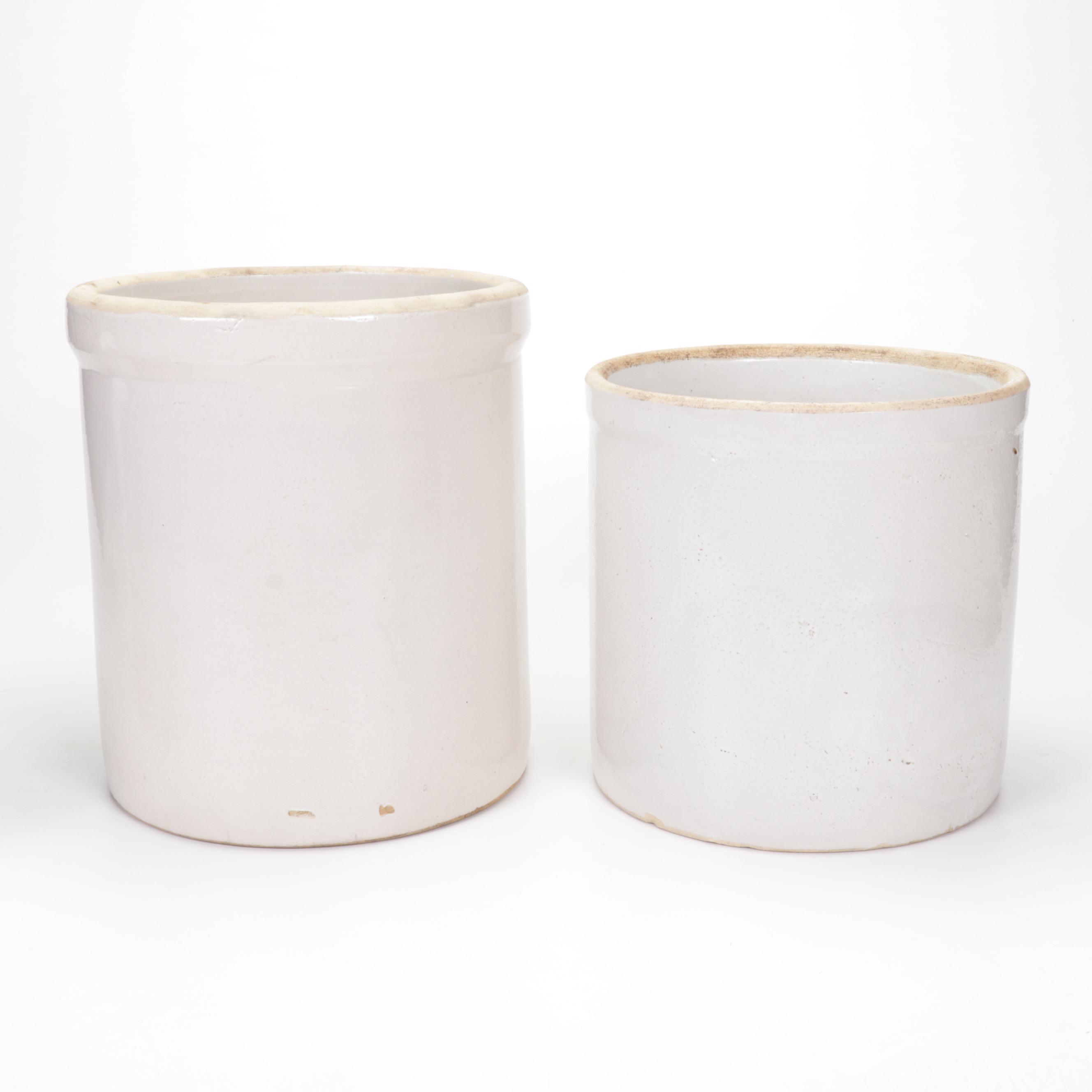 Two Tone 2 Gallon with Other 3 and 4 Gallon Stoneware Crocks, 20th Century