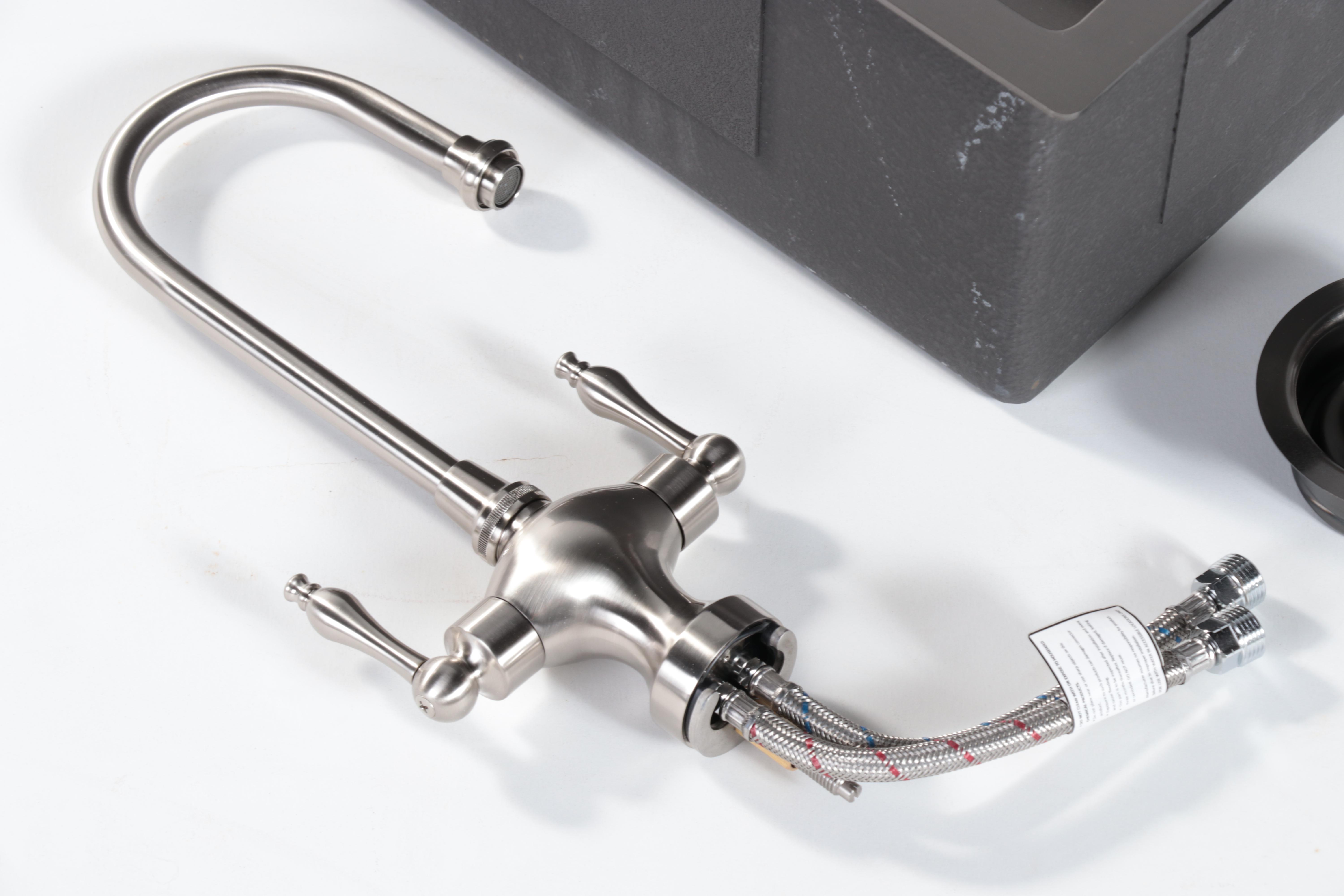 Gunmetal Black Finish Stainless Steel Sink with Brushed Nickel Finish Faucet