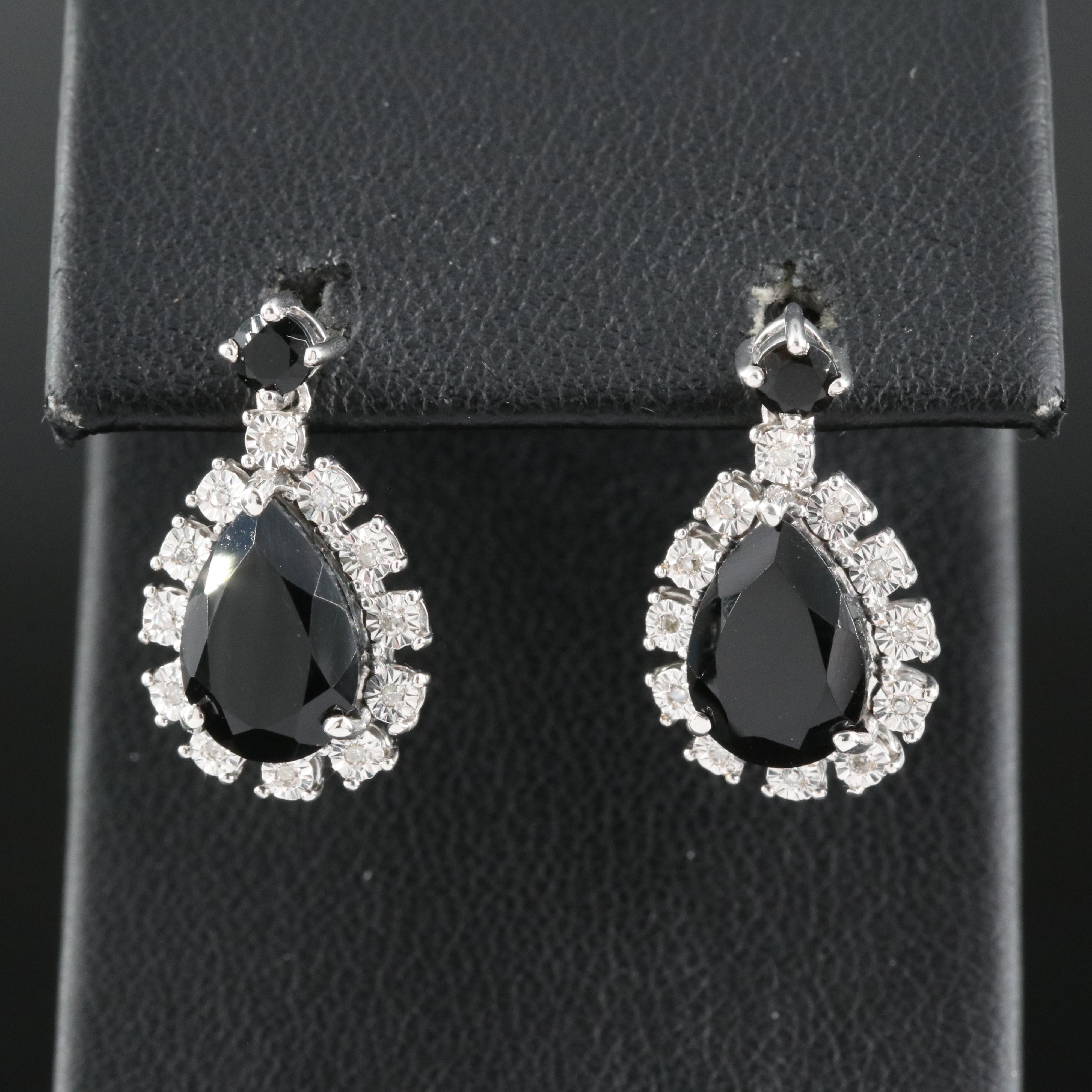 Sterling Black Onyx and Diamond Earrings