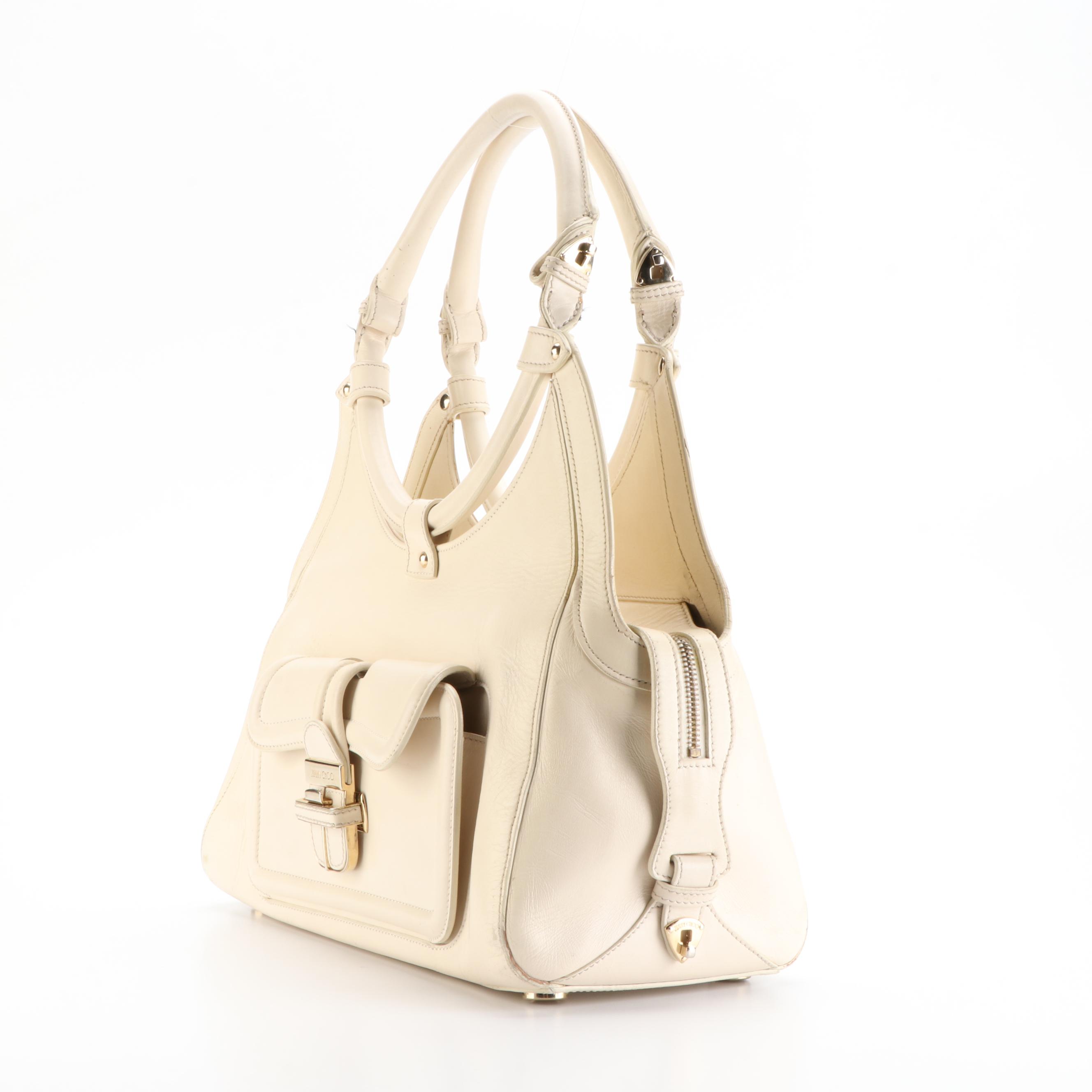 Jimmy Choo Loop-Handle Shoulder Bag in Ivory Calfskin Leather
