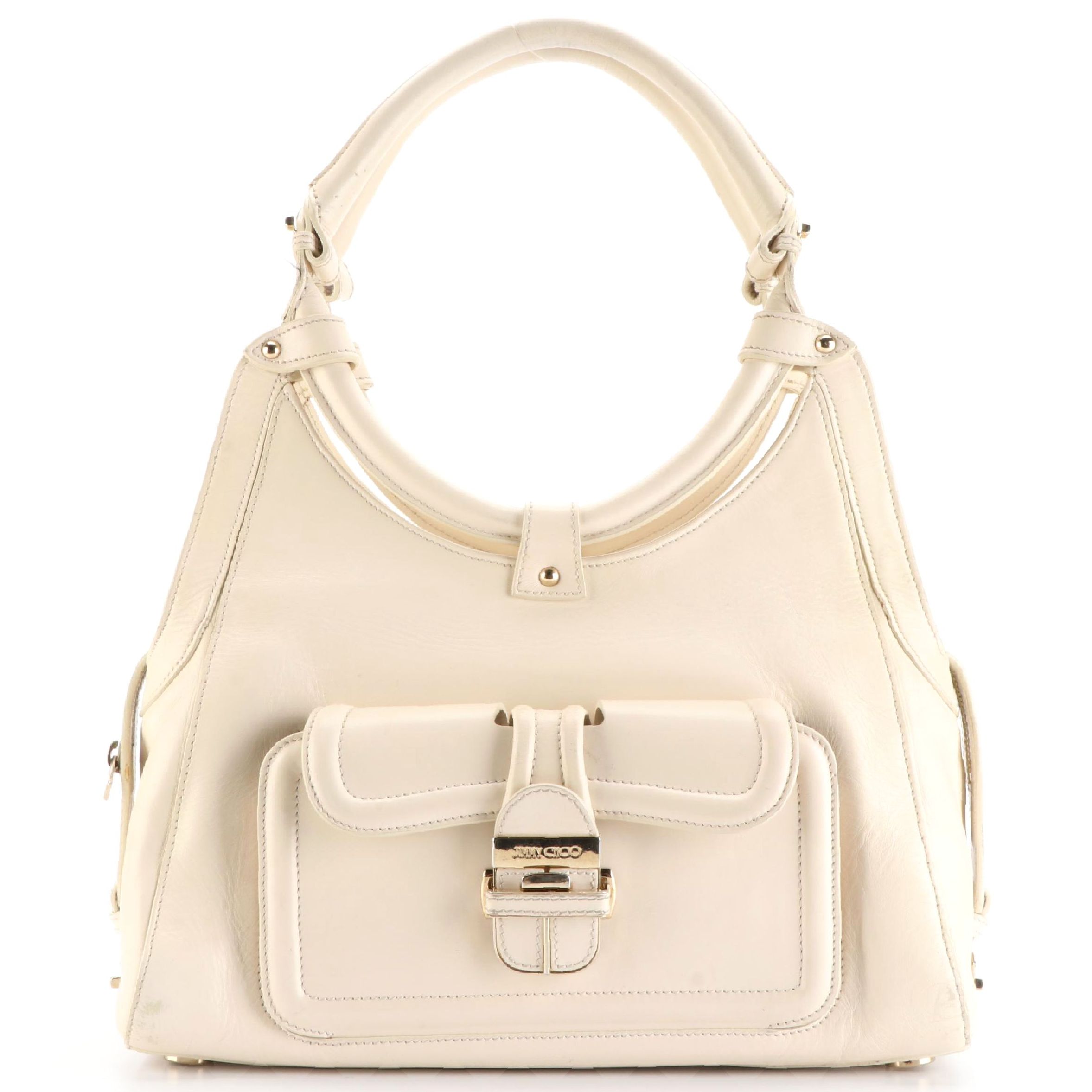 Jimmy Choo Loop-Handle Shoulder Bag in Ivory Calfskin Leather