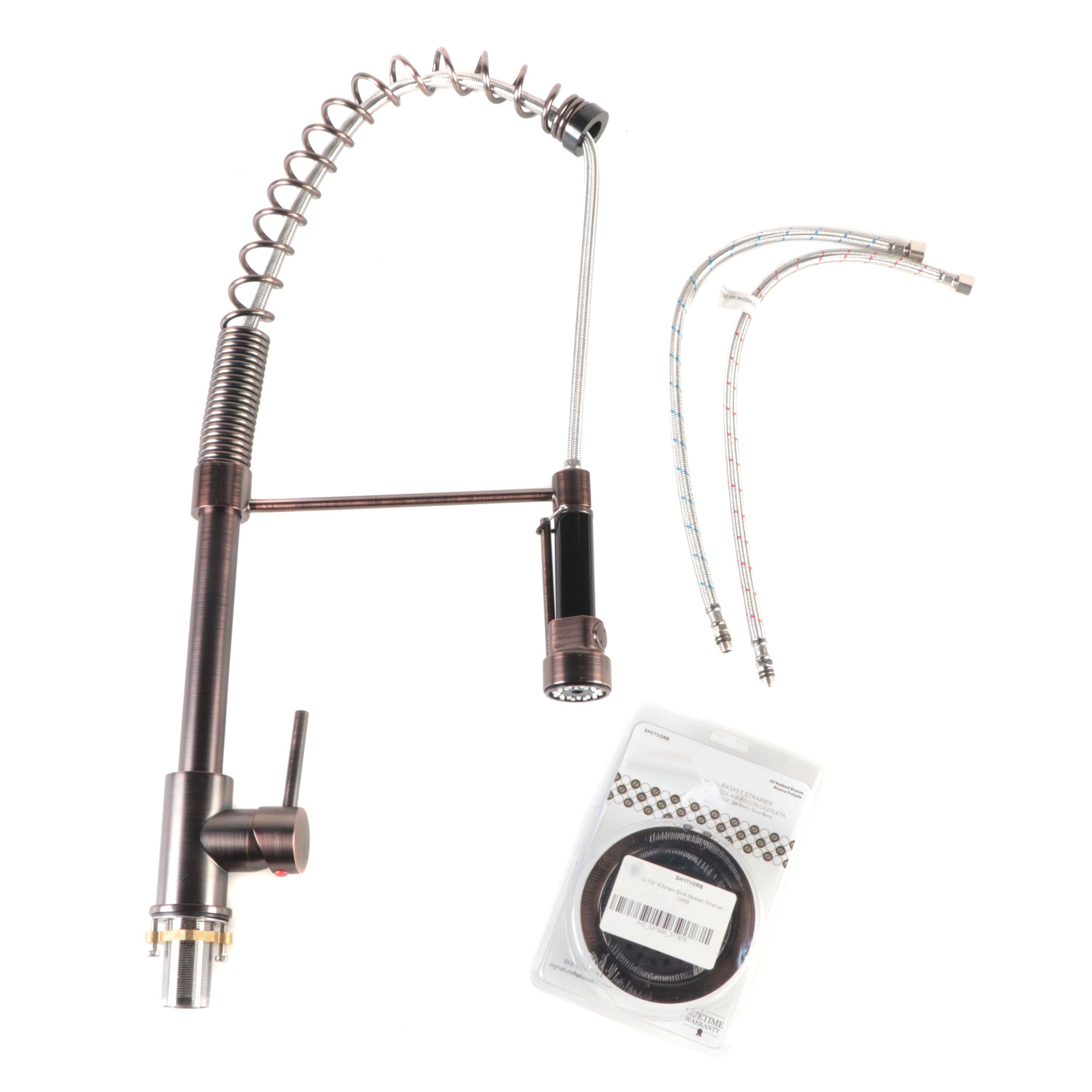 Oil Rubbed Bronze Finish Pull-Down Spring Faucet with Drain Basket Strainer