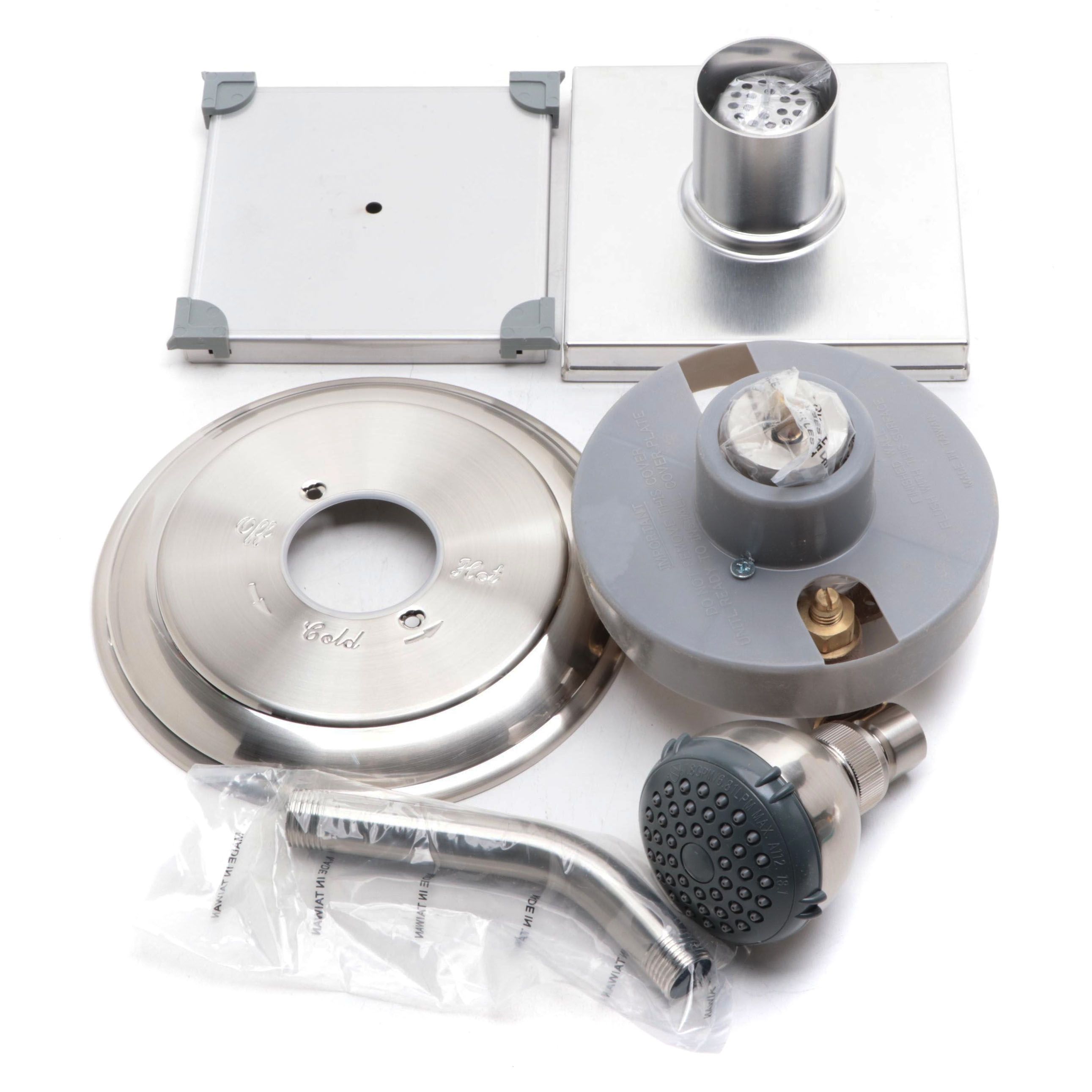 Brushed Nickel Pressure Balance Shower Valve, Shower Head with Arm and Drain