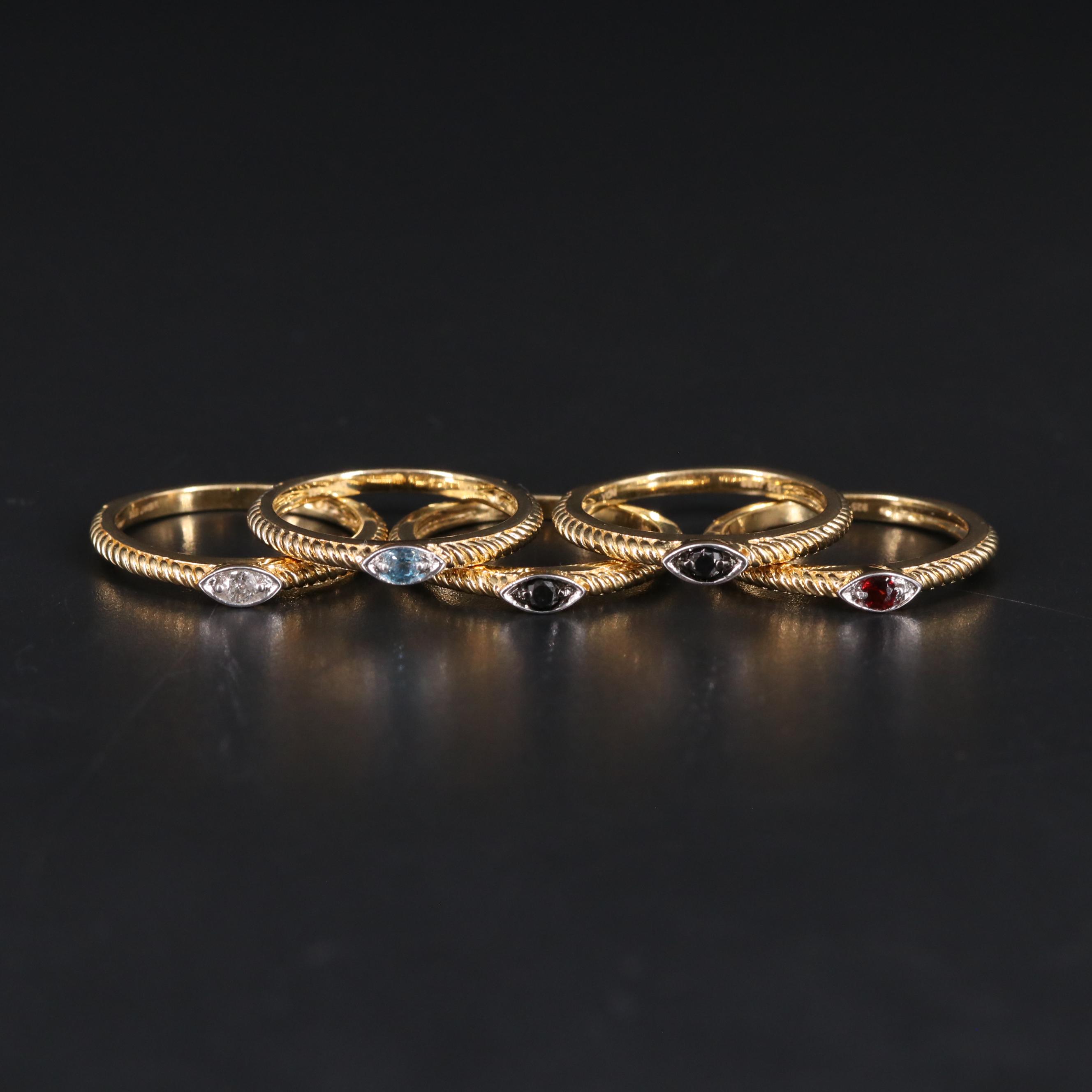 Sterling Silver Garnet, Topaz and Diamond Stacking Rings