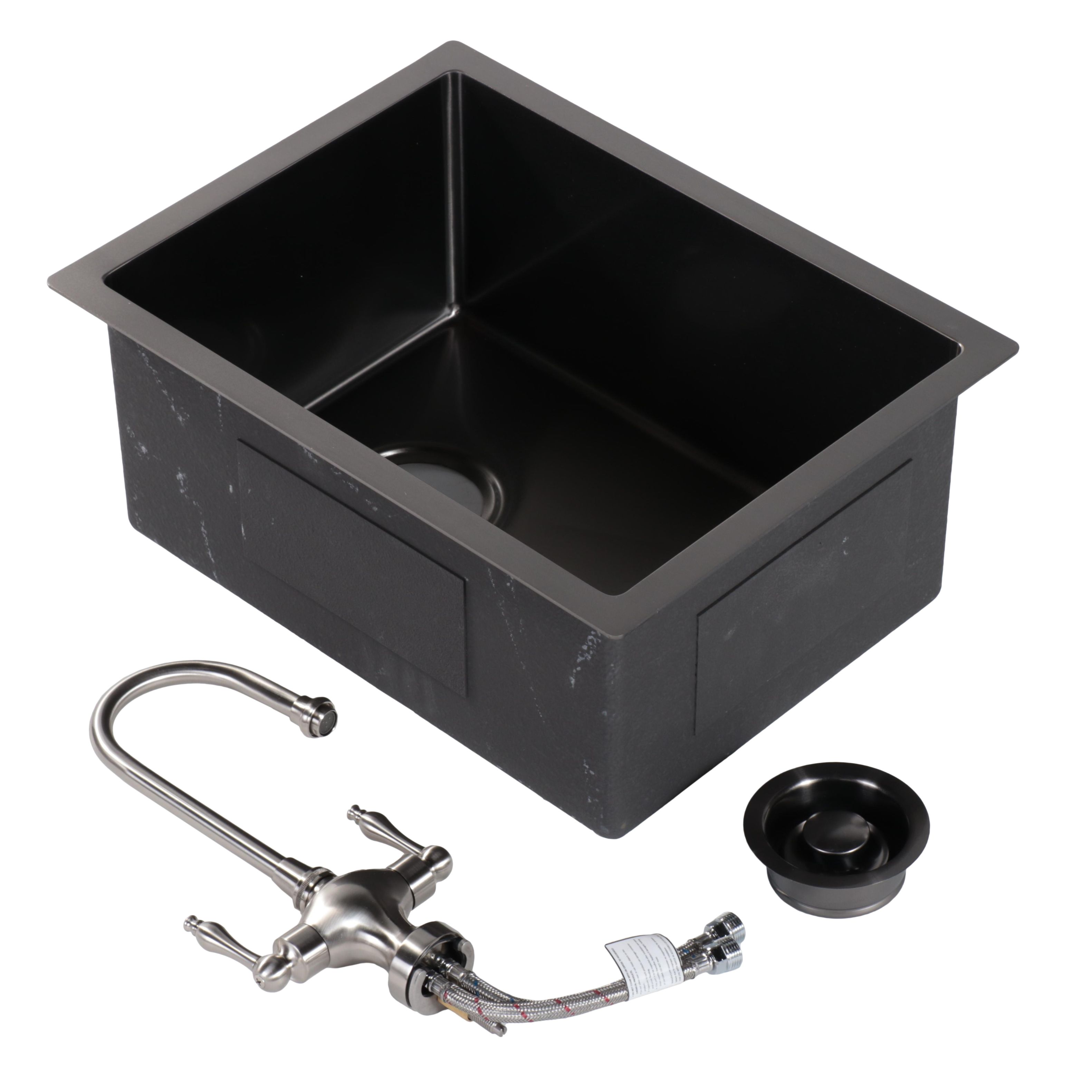 Gunmetal Black Finish Stainless Steel Sink with Brushed Nickel Finish Faucet