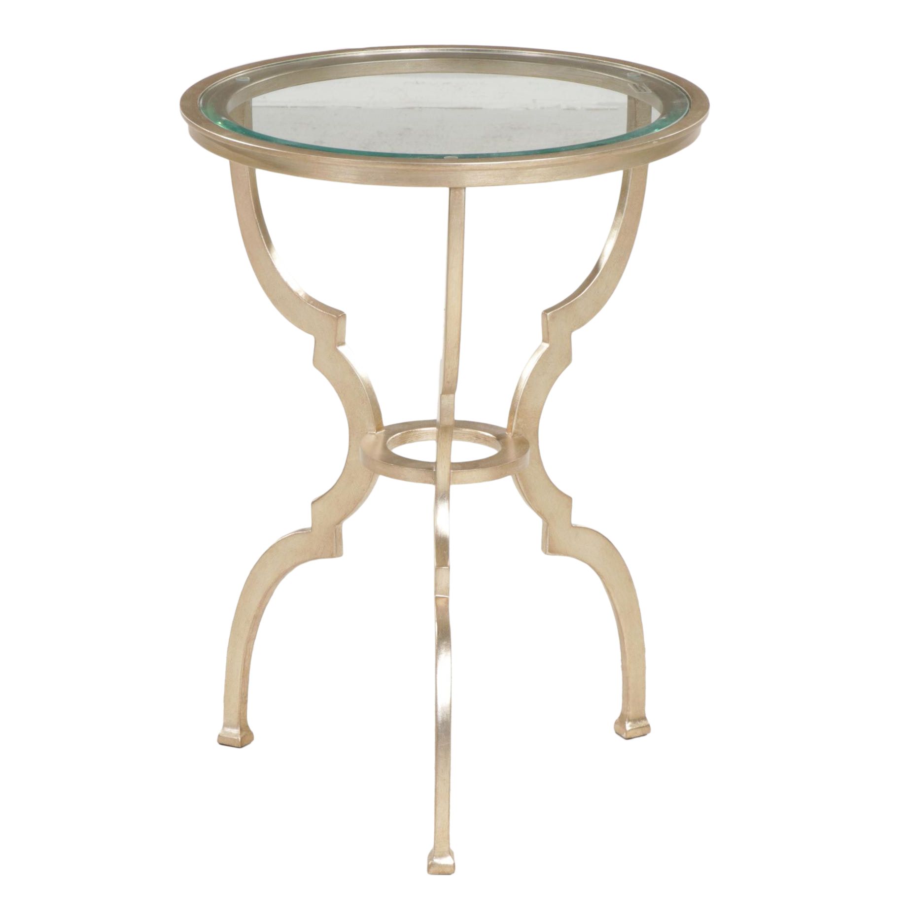 Ethan Allen "Belle" Champagne-Finished Steel and Glass Top Side Table