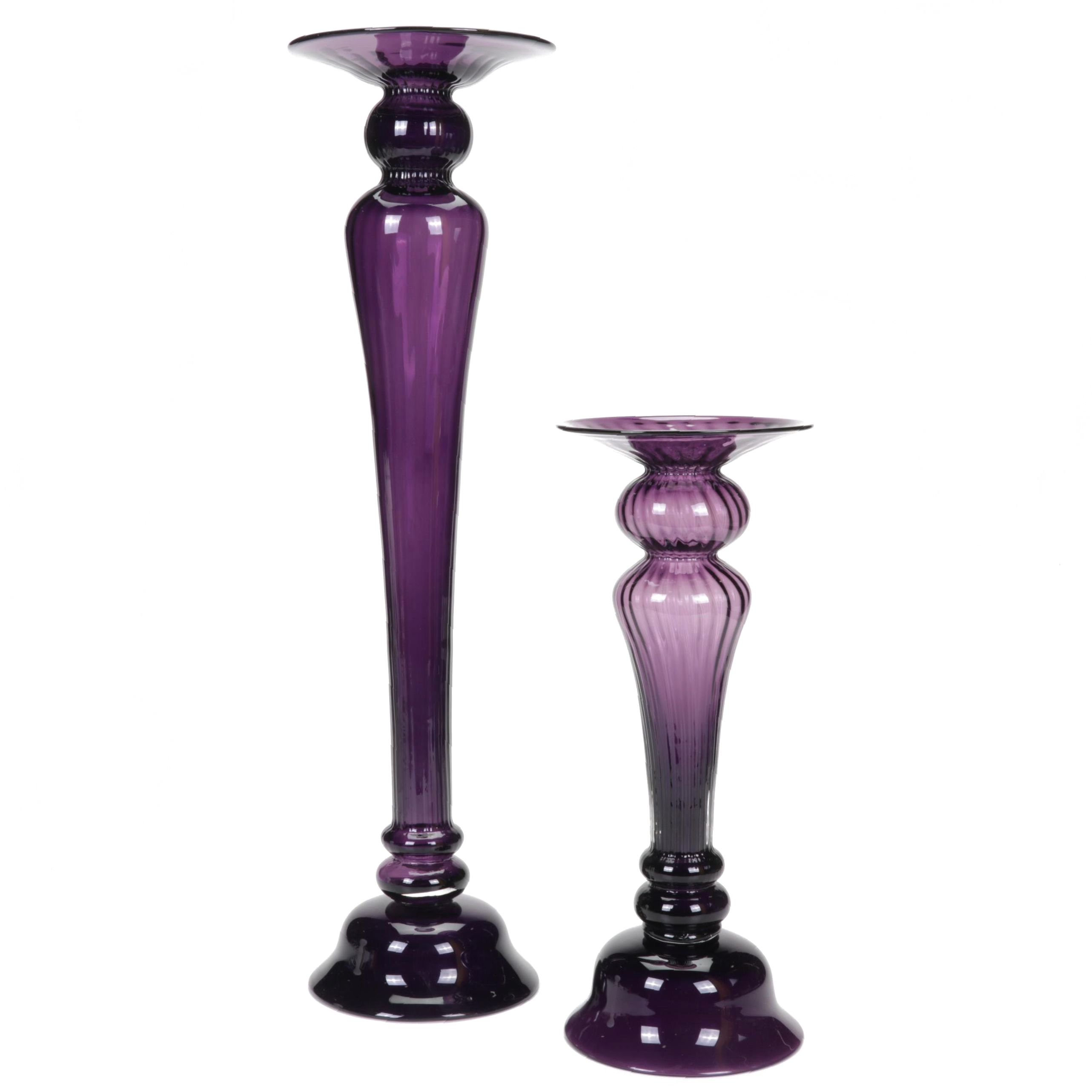 Amethyst Glass Candlesticks