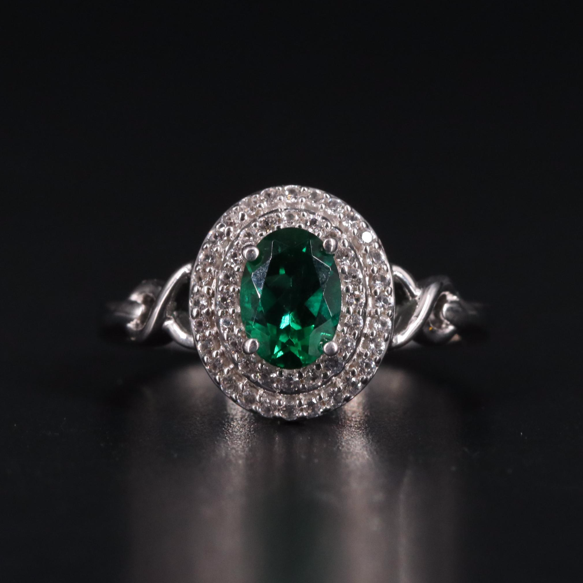 Sterling Silver Emerald and Sapphire Ring