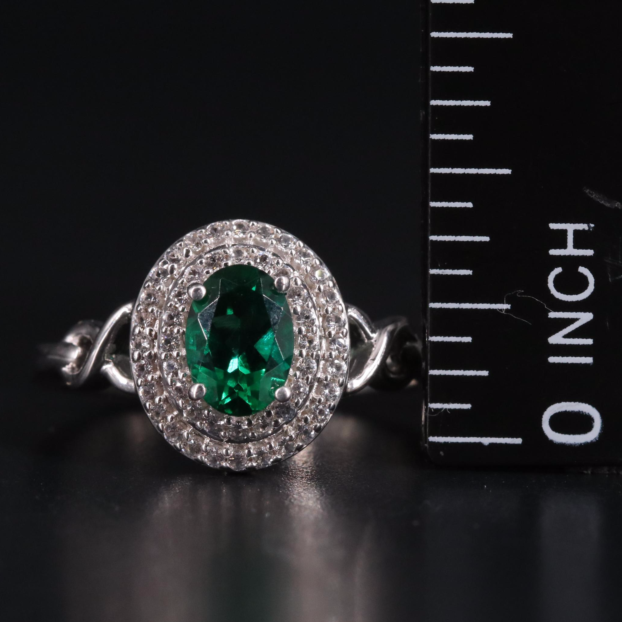 Sterling Silver Emerald and Sapphire Ring