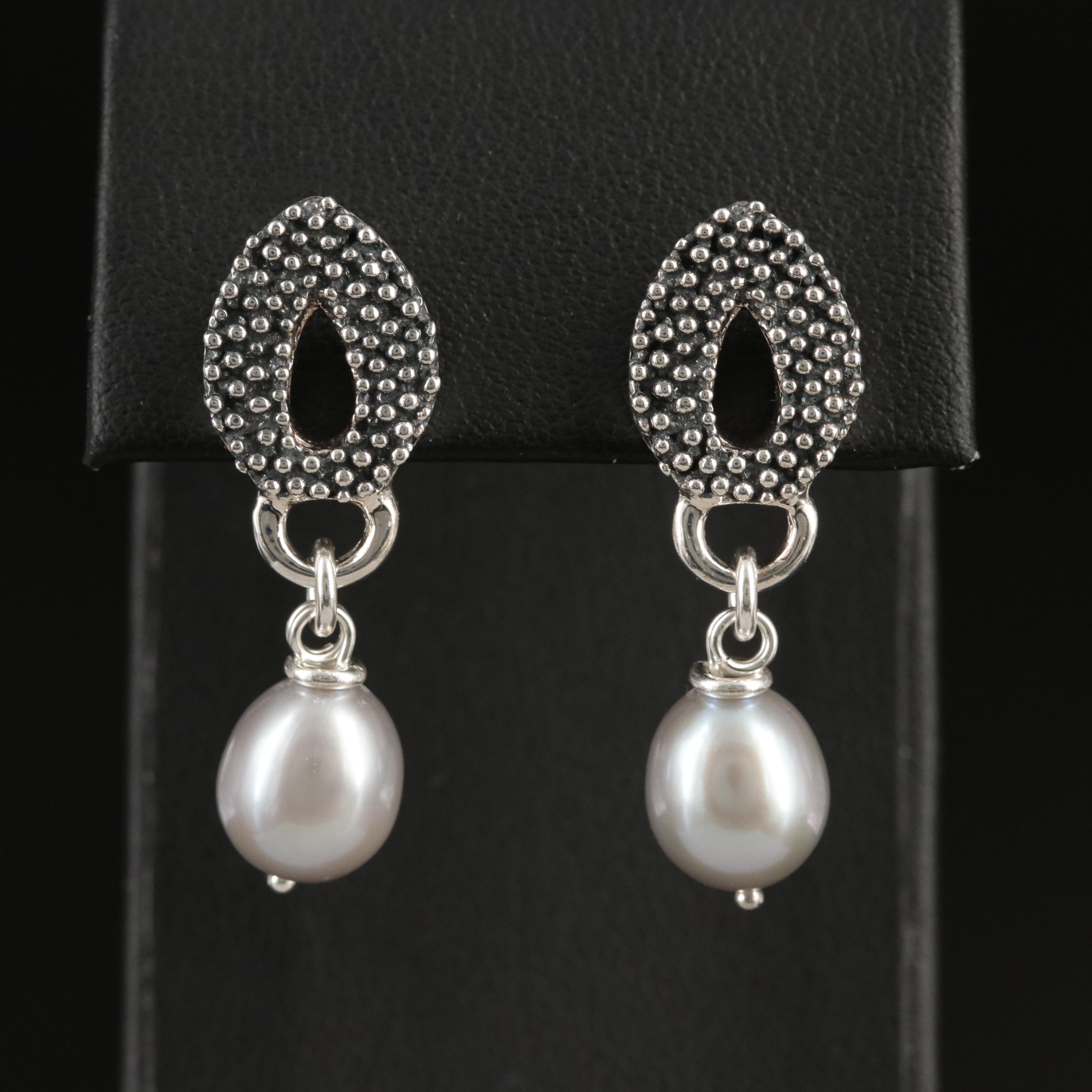 Michael Dawkins Sterling Pearl and Granulated Earrings