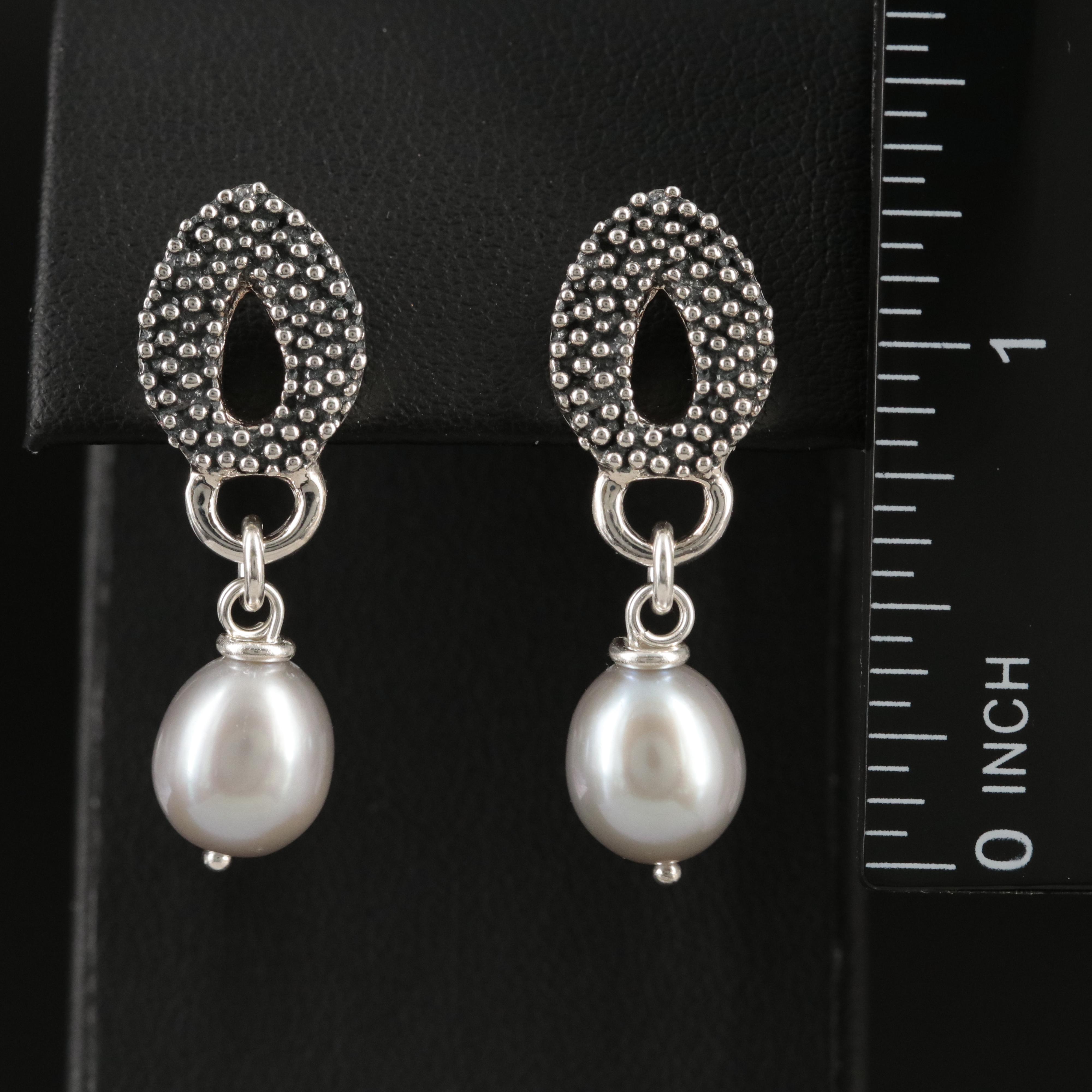 Michael Dawkins Sterling Pearl and Granulated Earrings