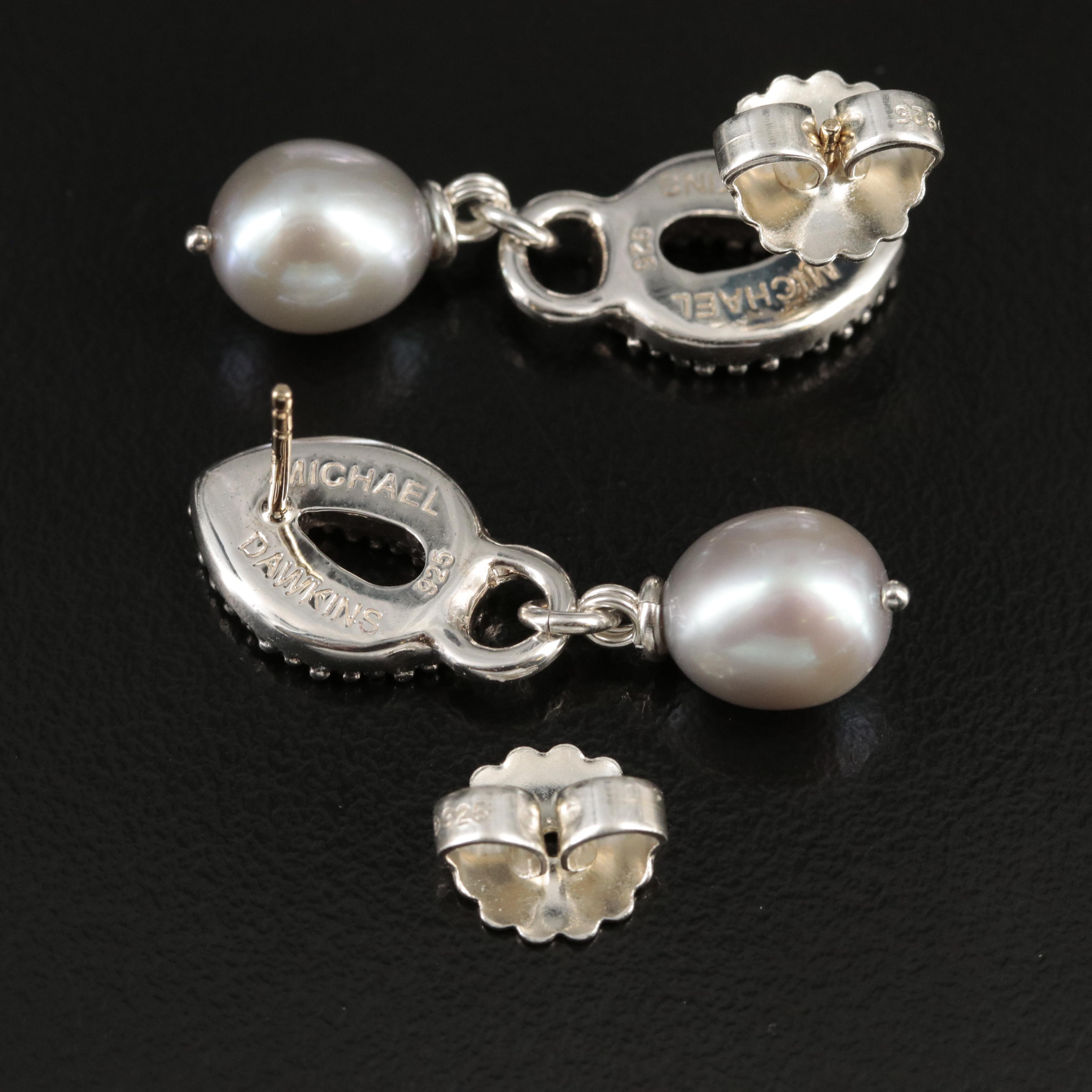 Michael Dawkins Sterling Pearl and Granulated Earrings