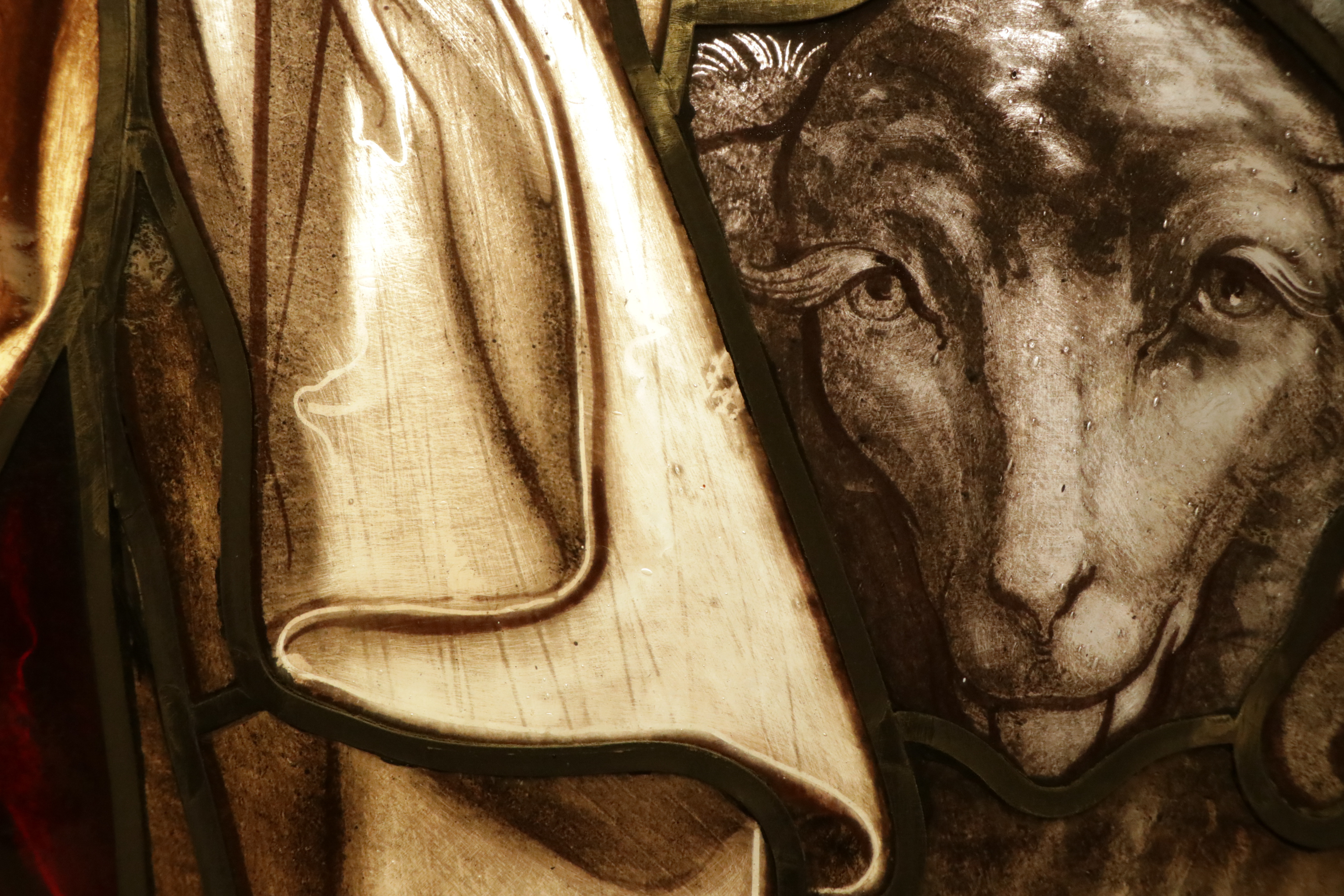 Stained Glass Window Panel Depicting Christ as the Good Shepherd, Early 20th C