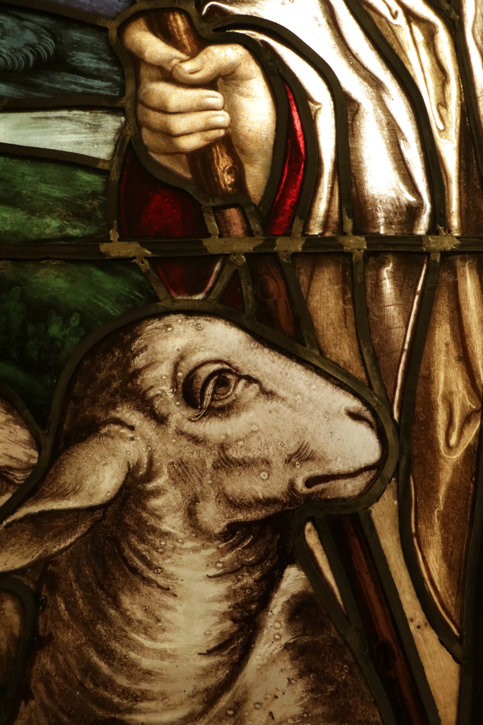 Stained Glass Window Panel Depicting Christ as the Good Shepherd, Early 20th C