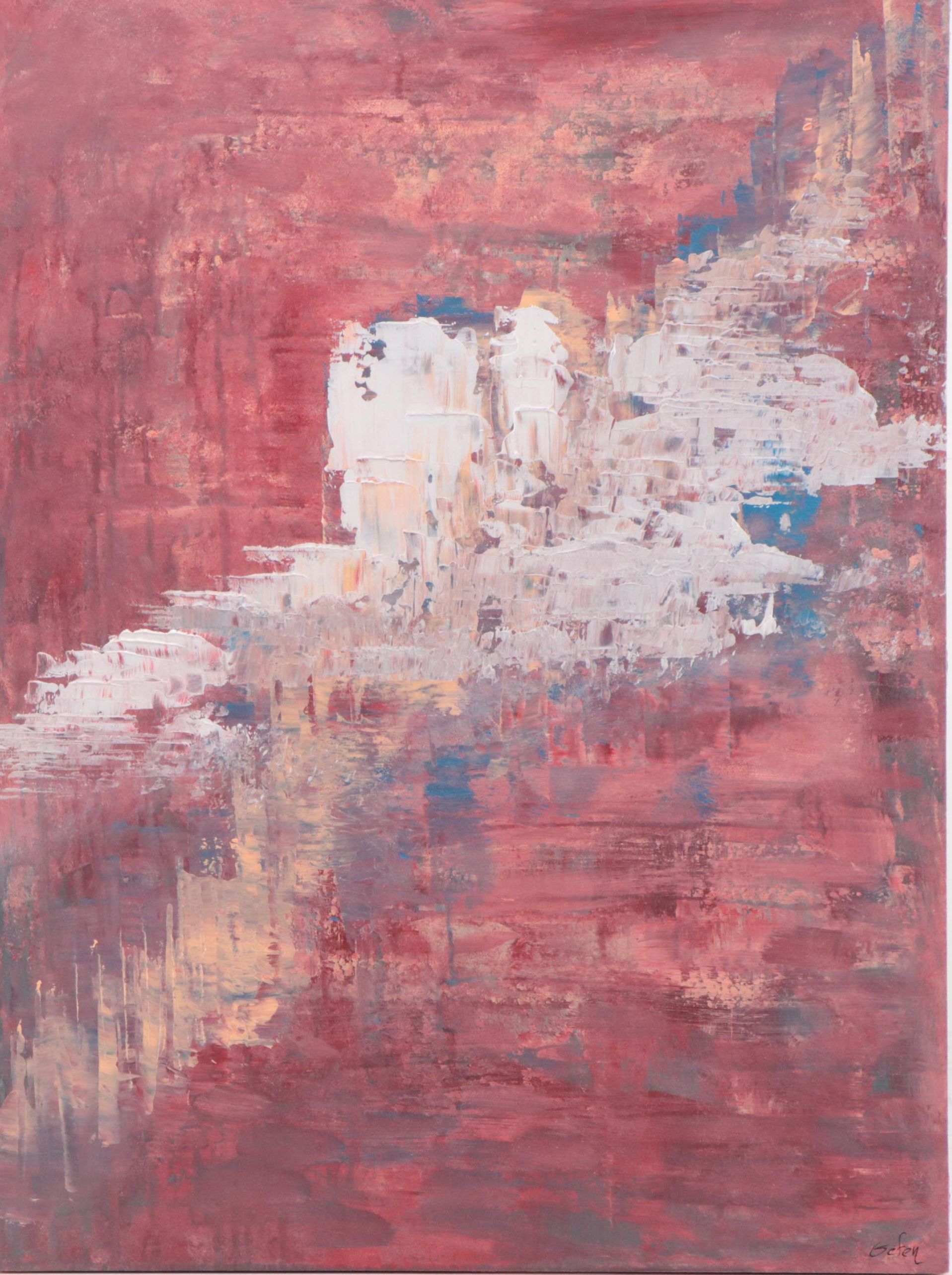 Saul Gefen Abstract Acrylic Painting "The White Stairs," 2022