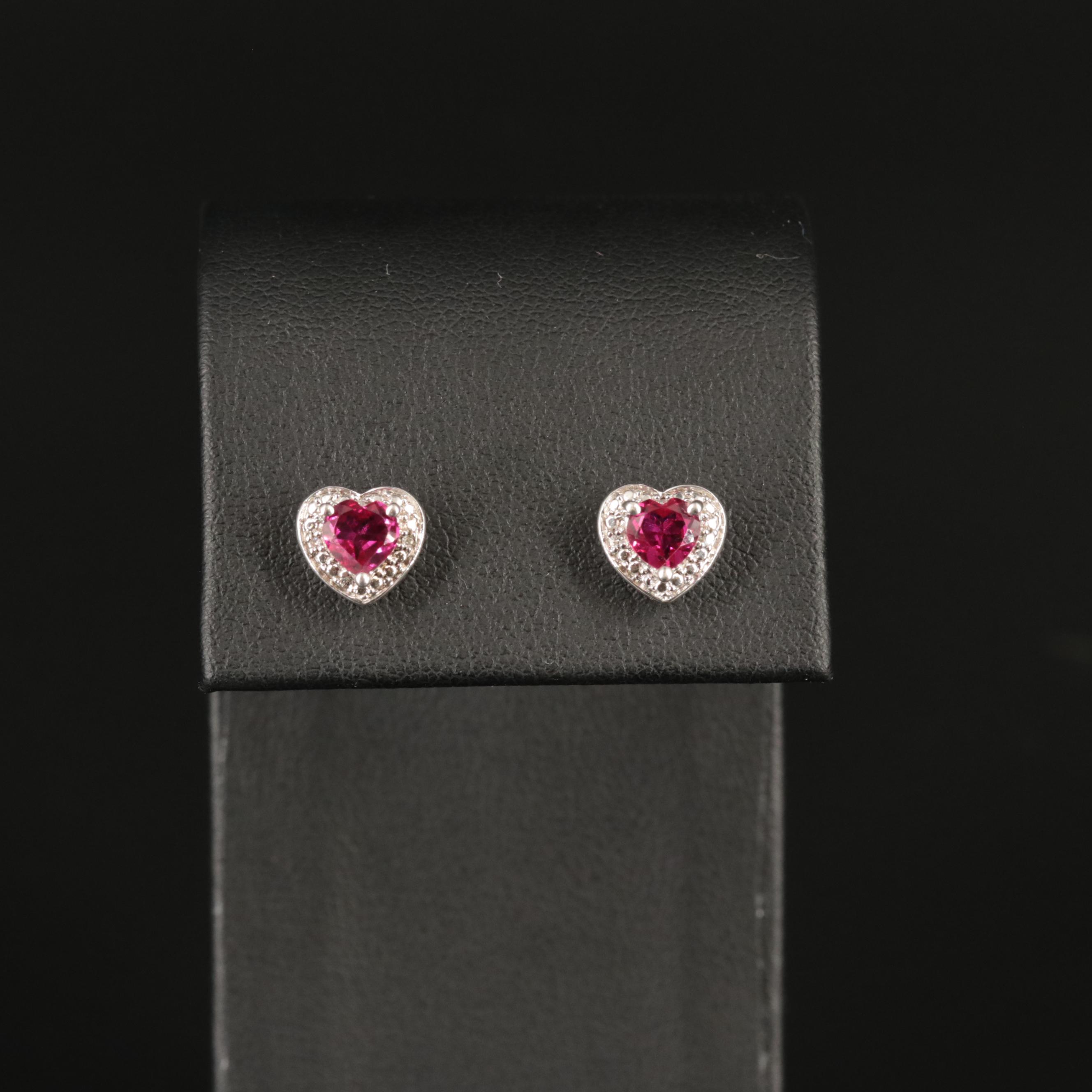 Sterling Silver Ruby and Diamond Earrings
