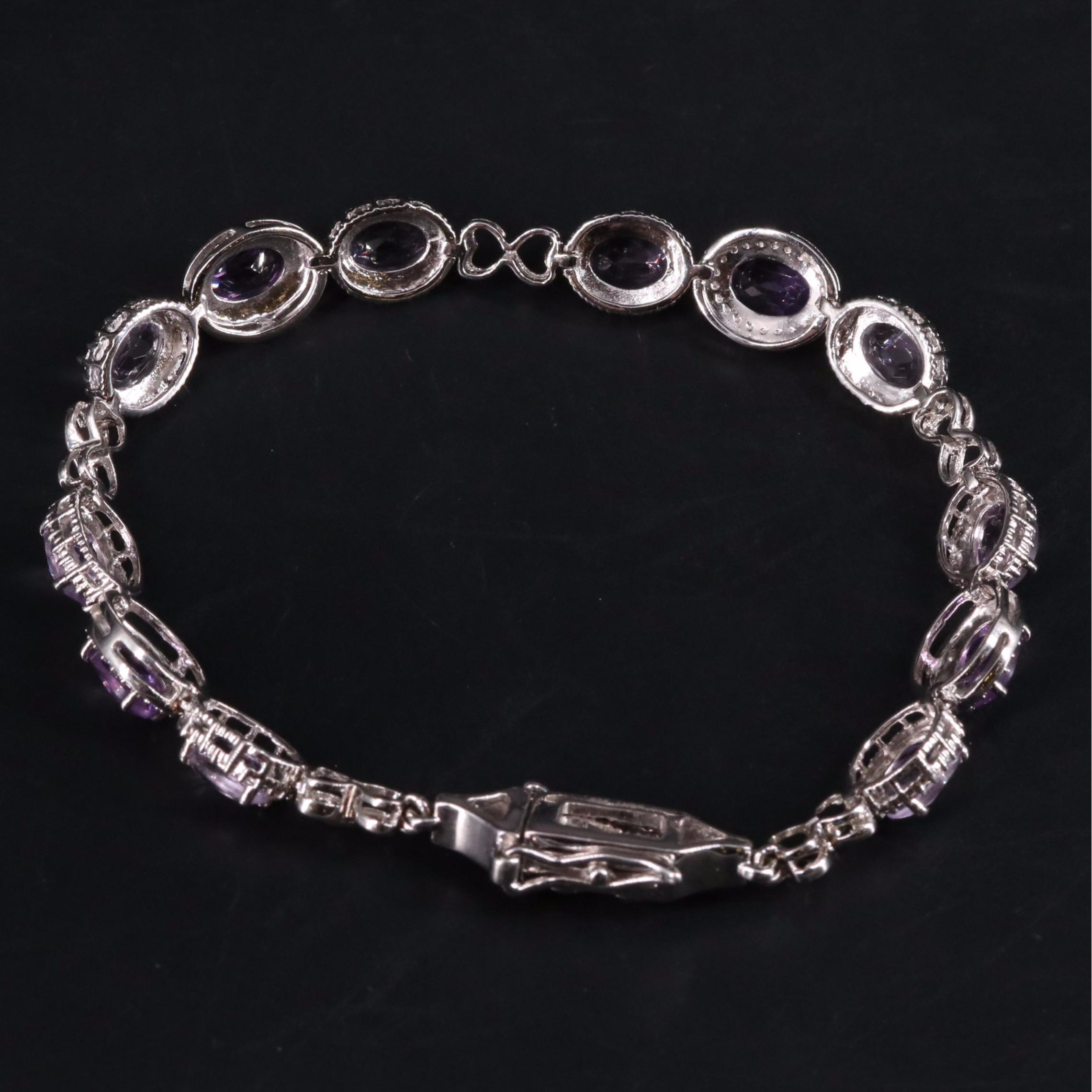 Sterling Silver Amethyst and Diamond Line Bracelet
