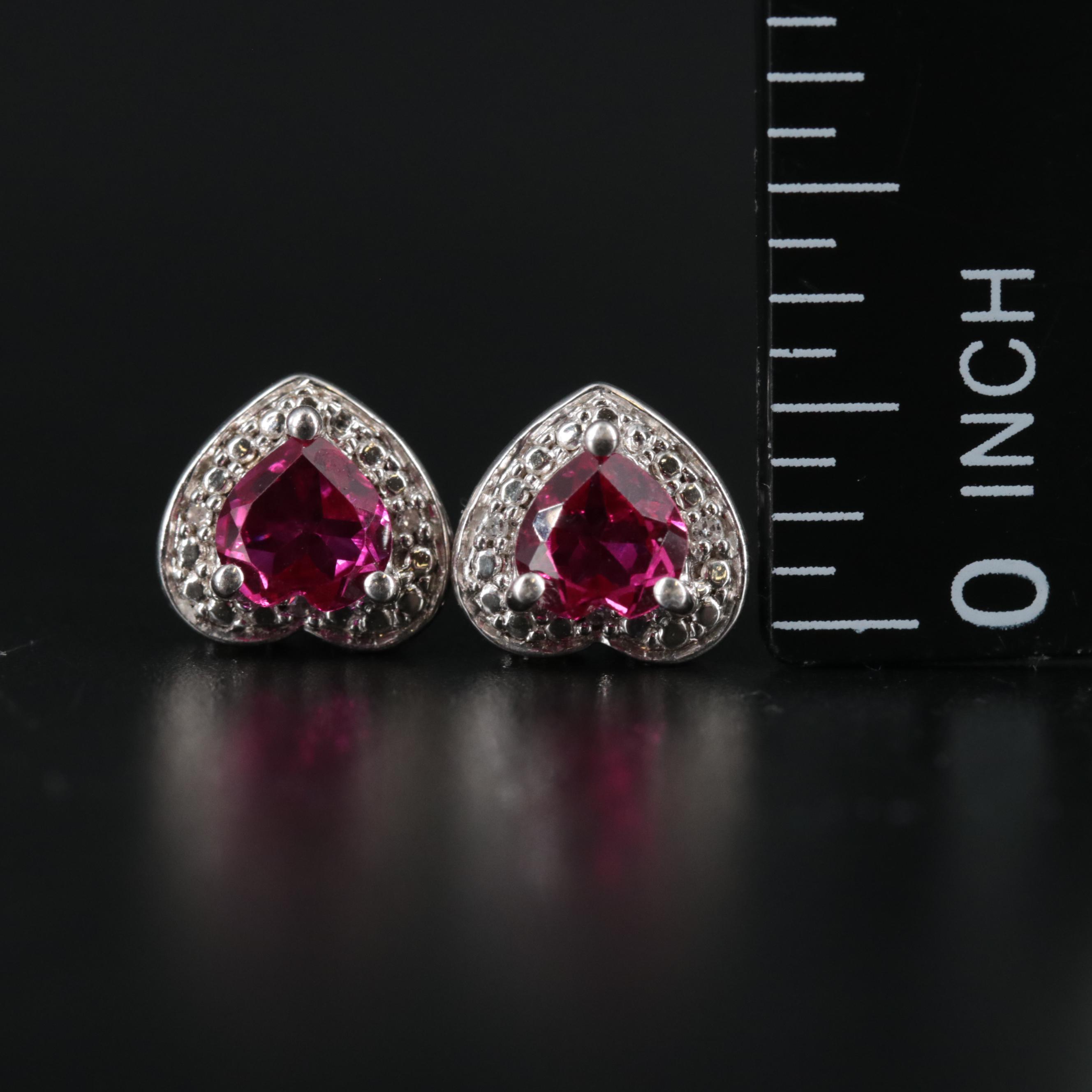 Sterling Silver Ruby and Diamond Earrings