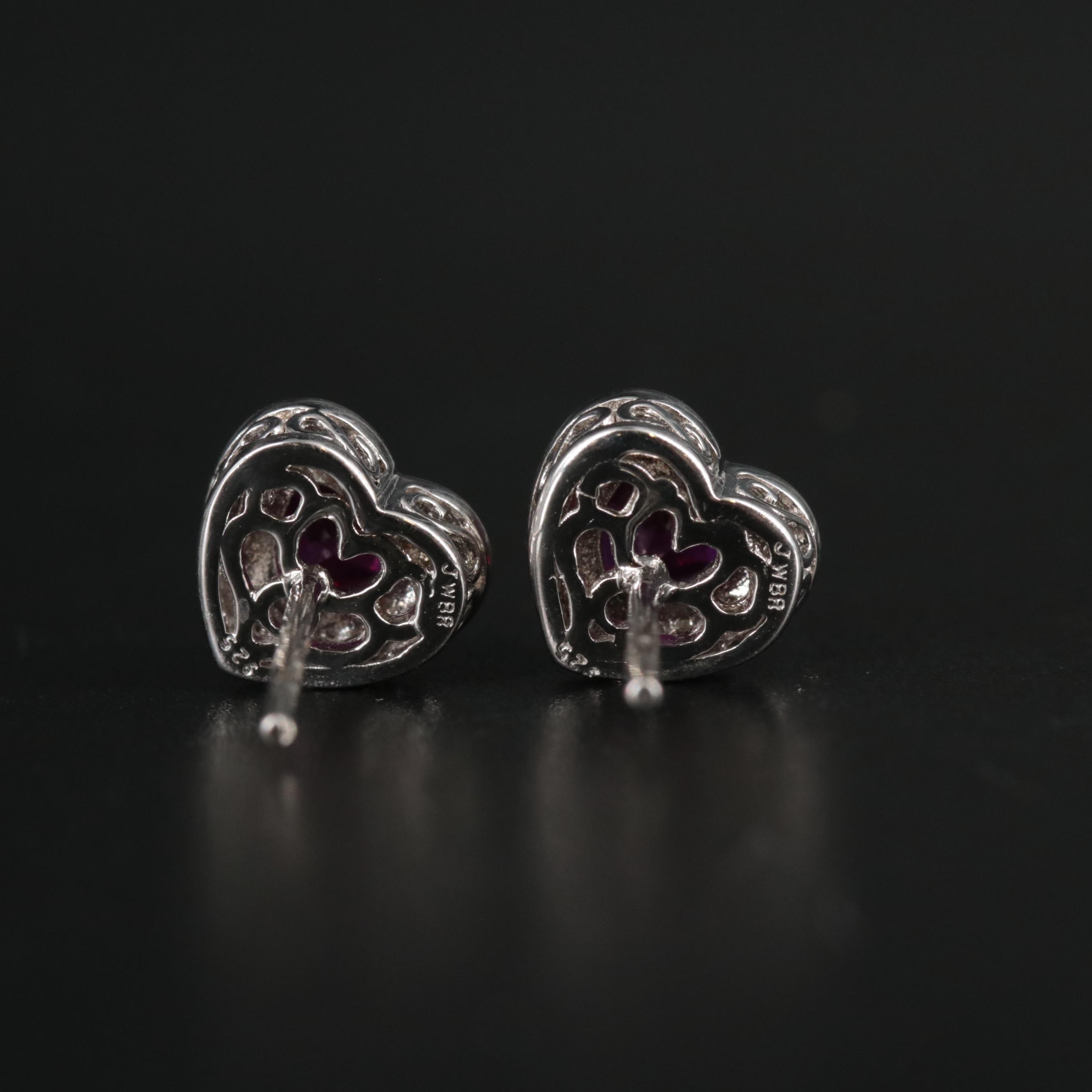 Sterling Silver Ruby and Diamond Earrings