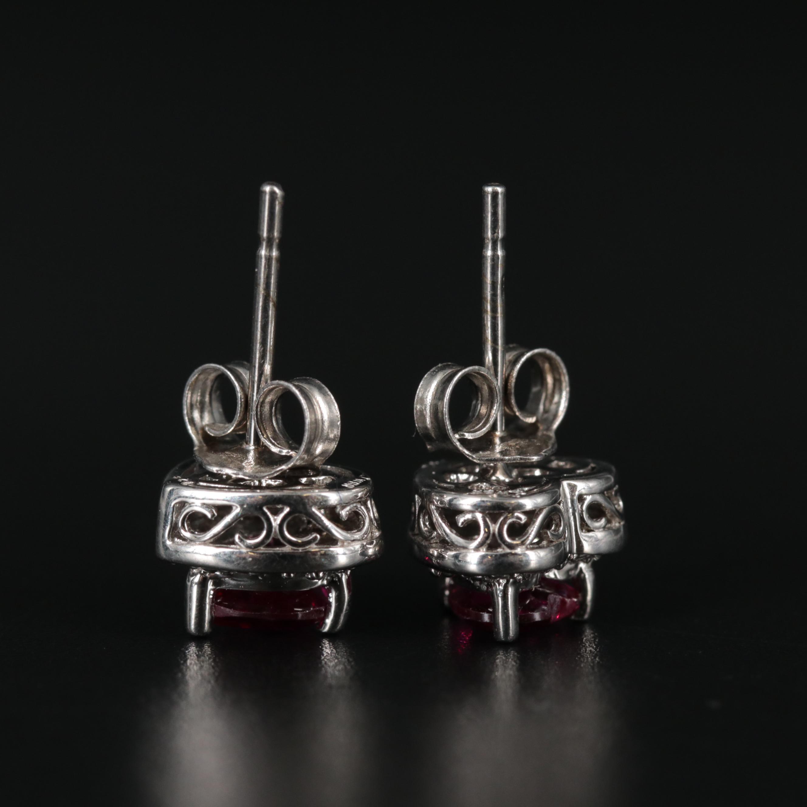 Sterling Silver Ruby and Diamond Earrings