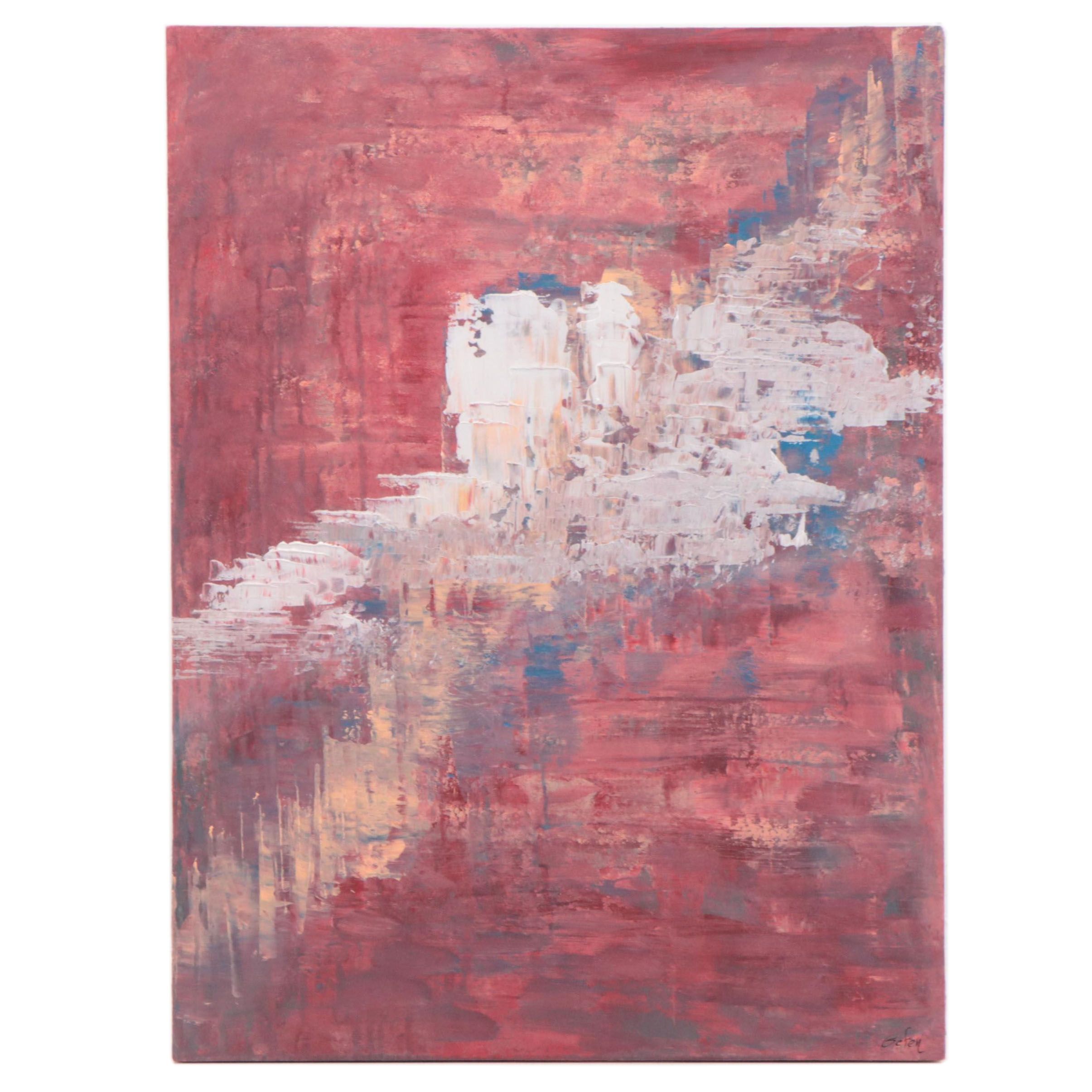 Saul Gefen Abstract Acrylic Painting "The White Stairs," 2022