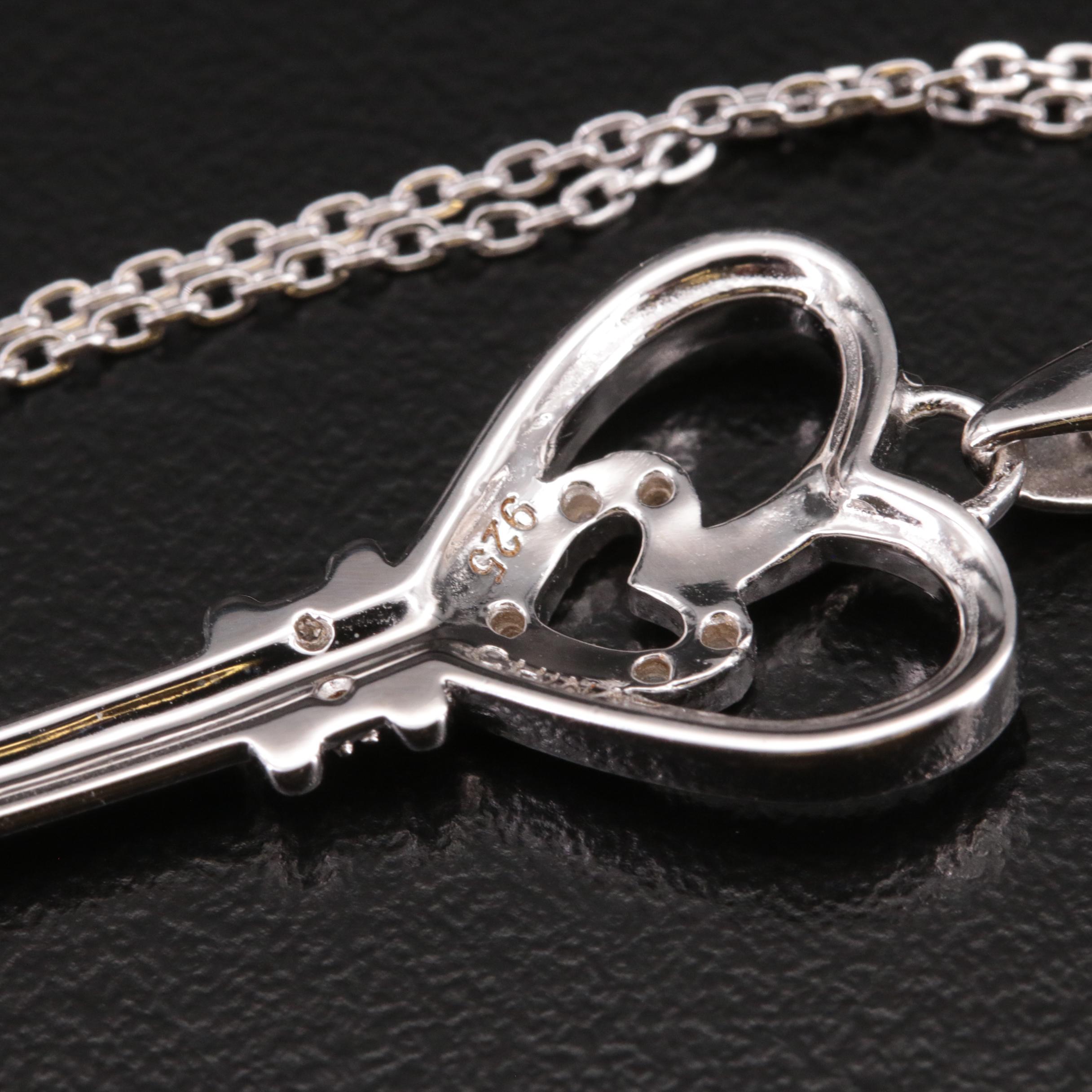 Sterling Diamond Heart Key Pendant Necklace