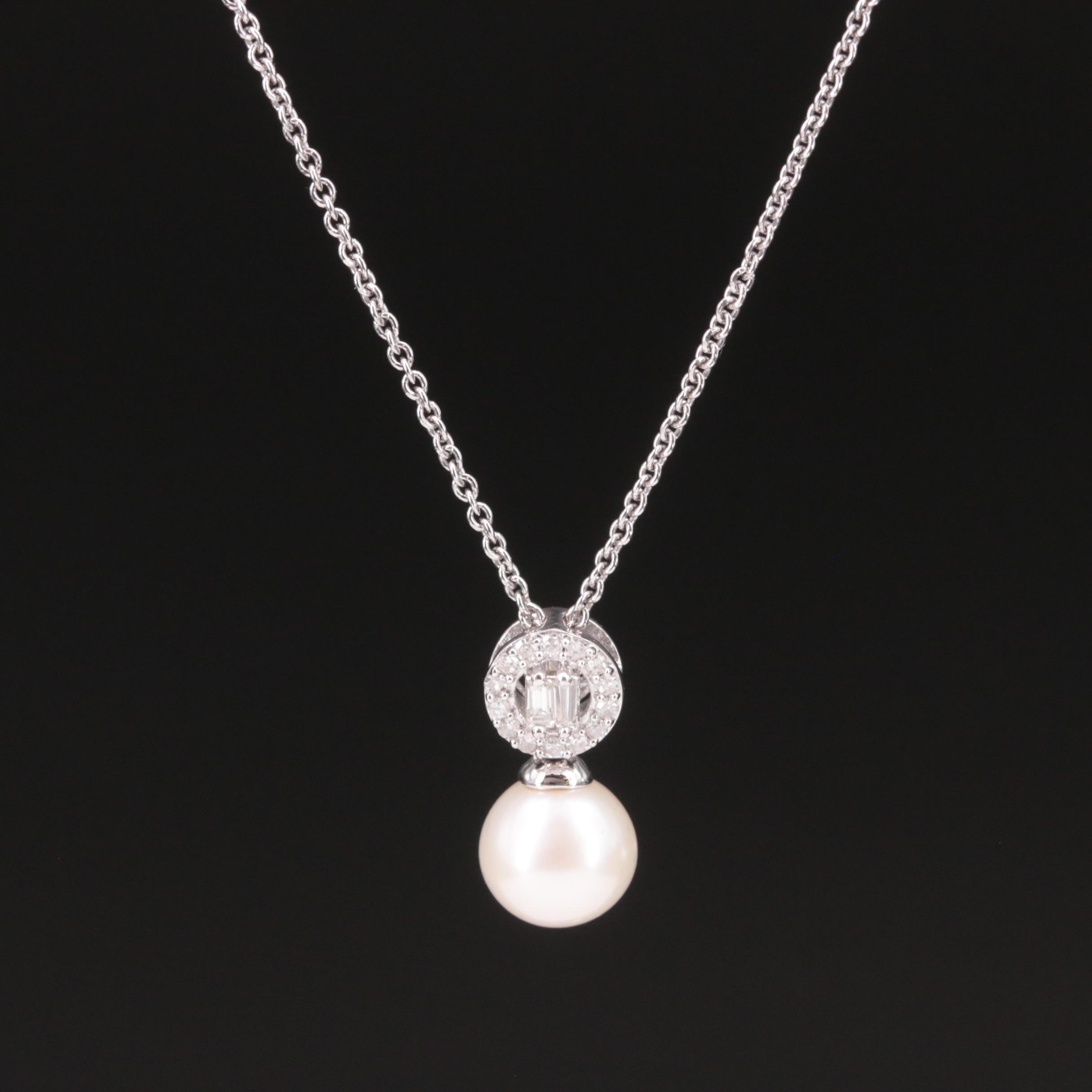 Sterling Pearl and Diamond Necklace