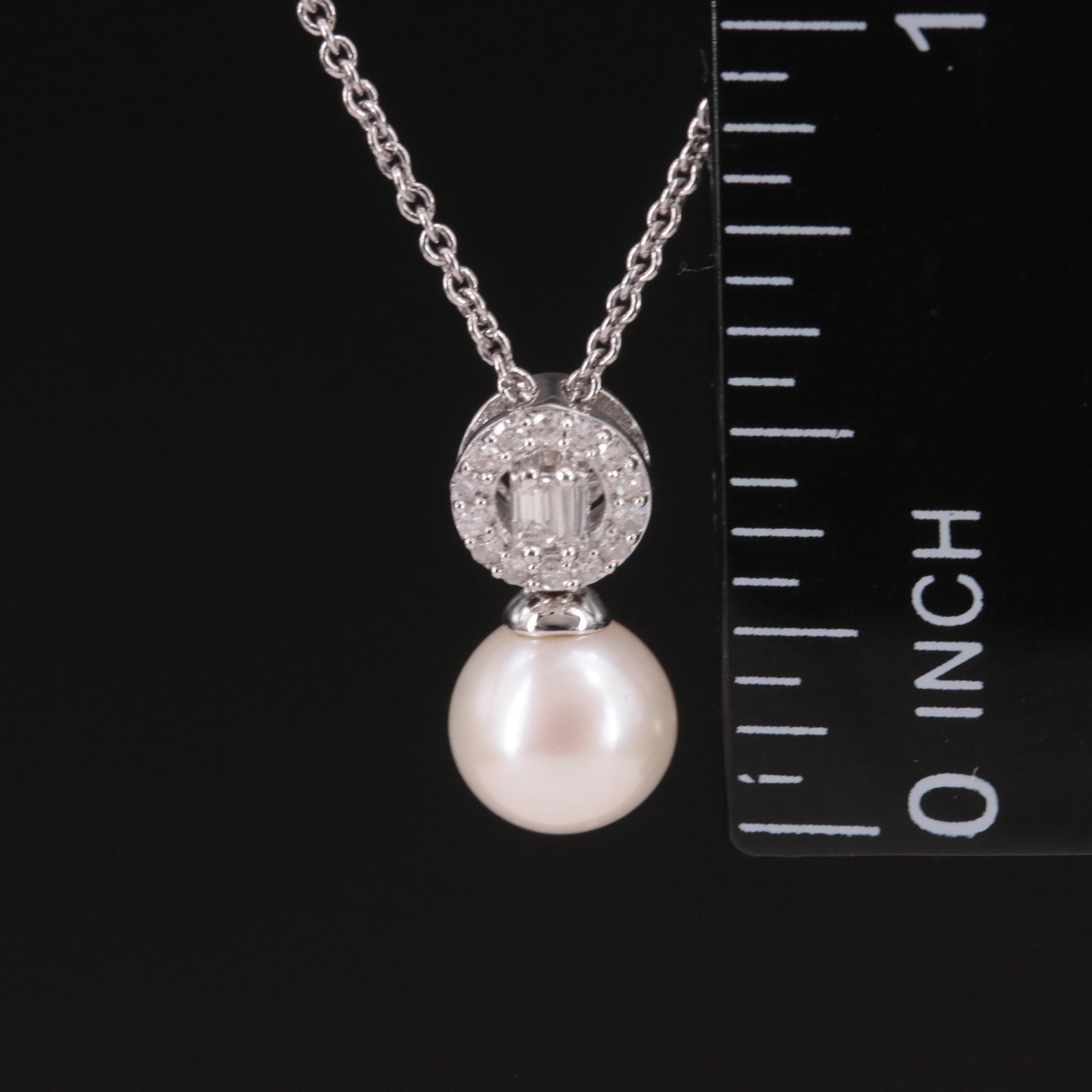 Sterling Pearl and Diamond Necklace