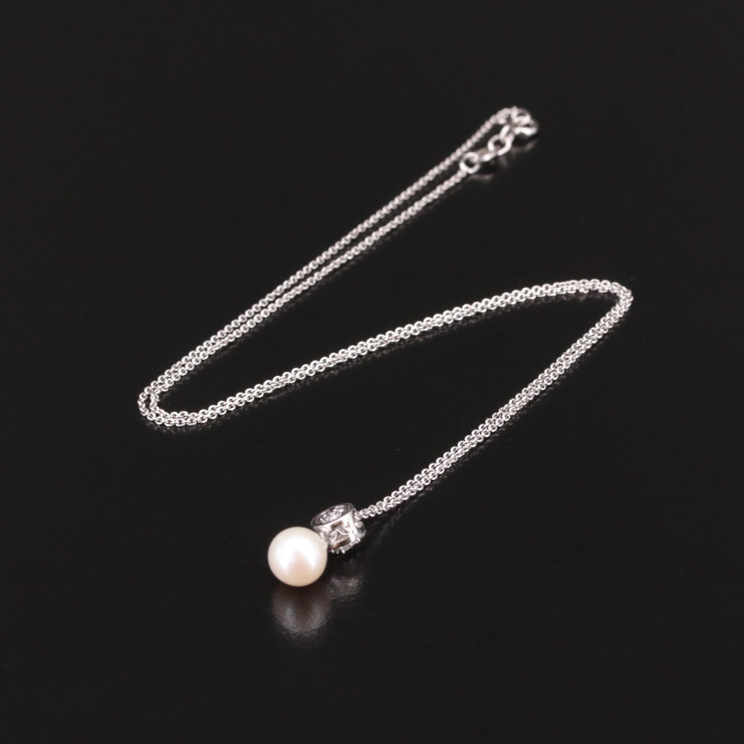 Sterling Pearl and Diamond Necklace