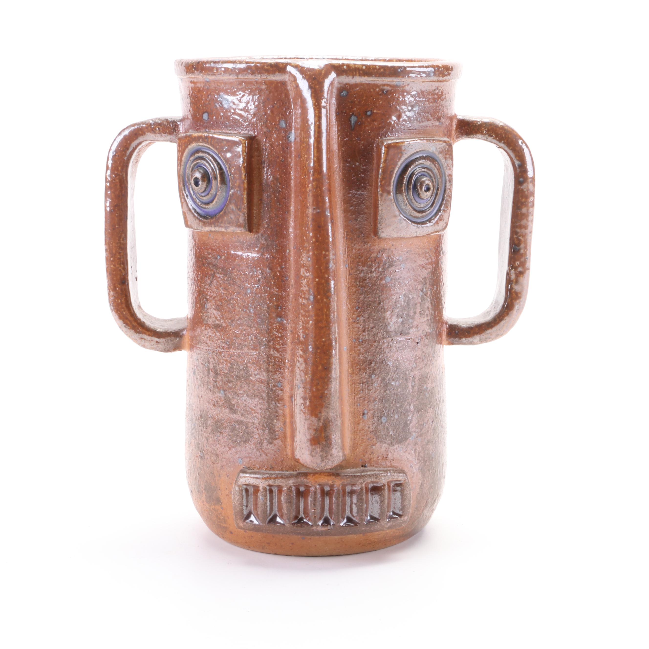 Artisan Made Stoneware Face Jug with Other Bottle Vase and Pitcher