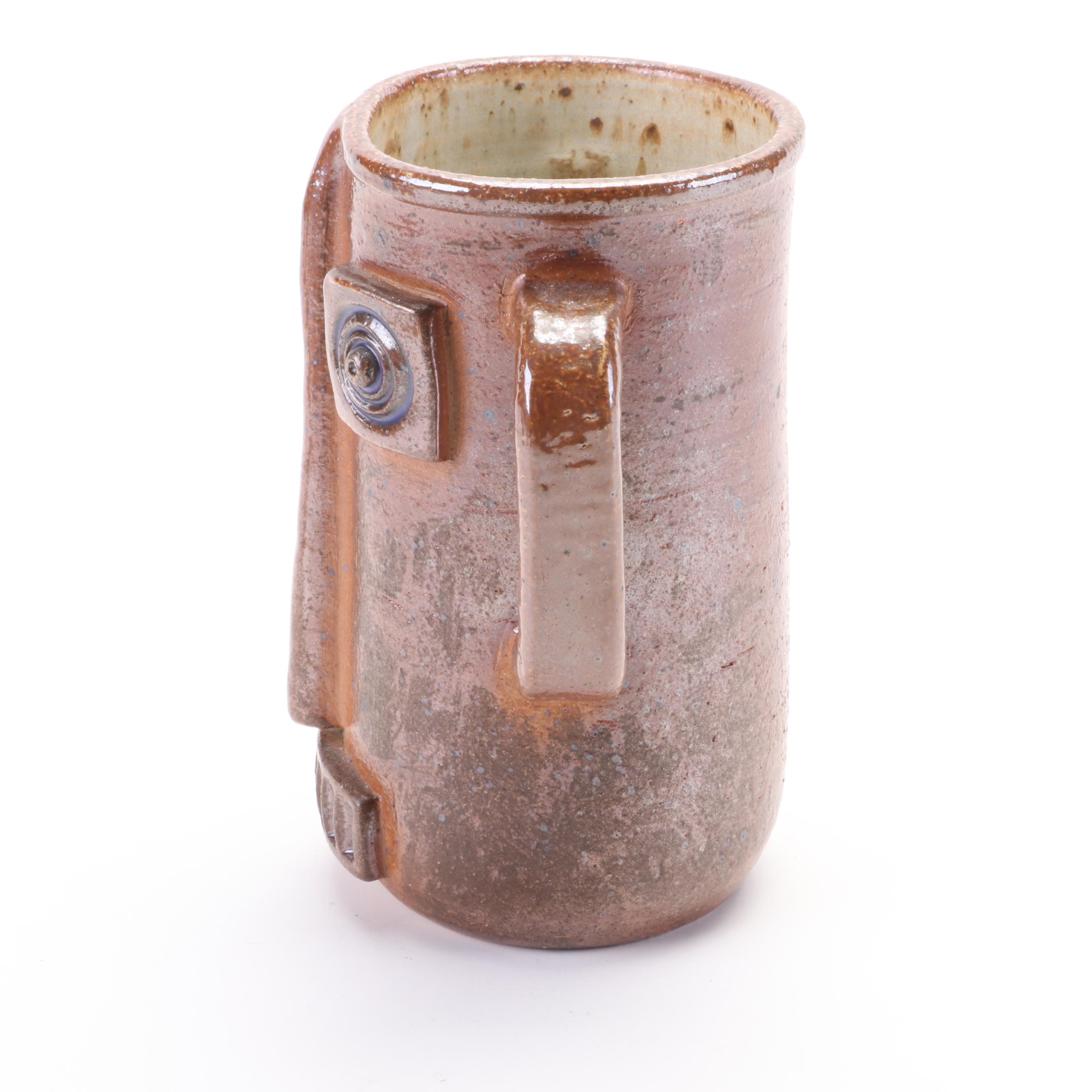 Artisan Made Stoneware Face Jug with Other Bottle Vase and Pitcher