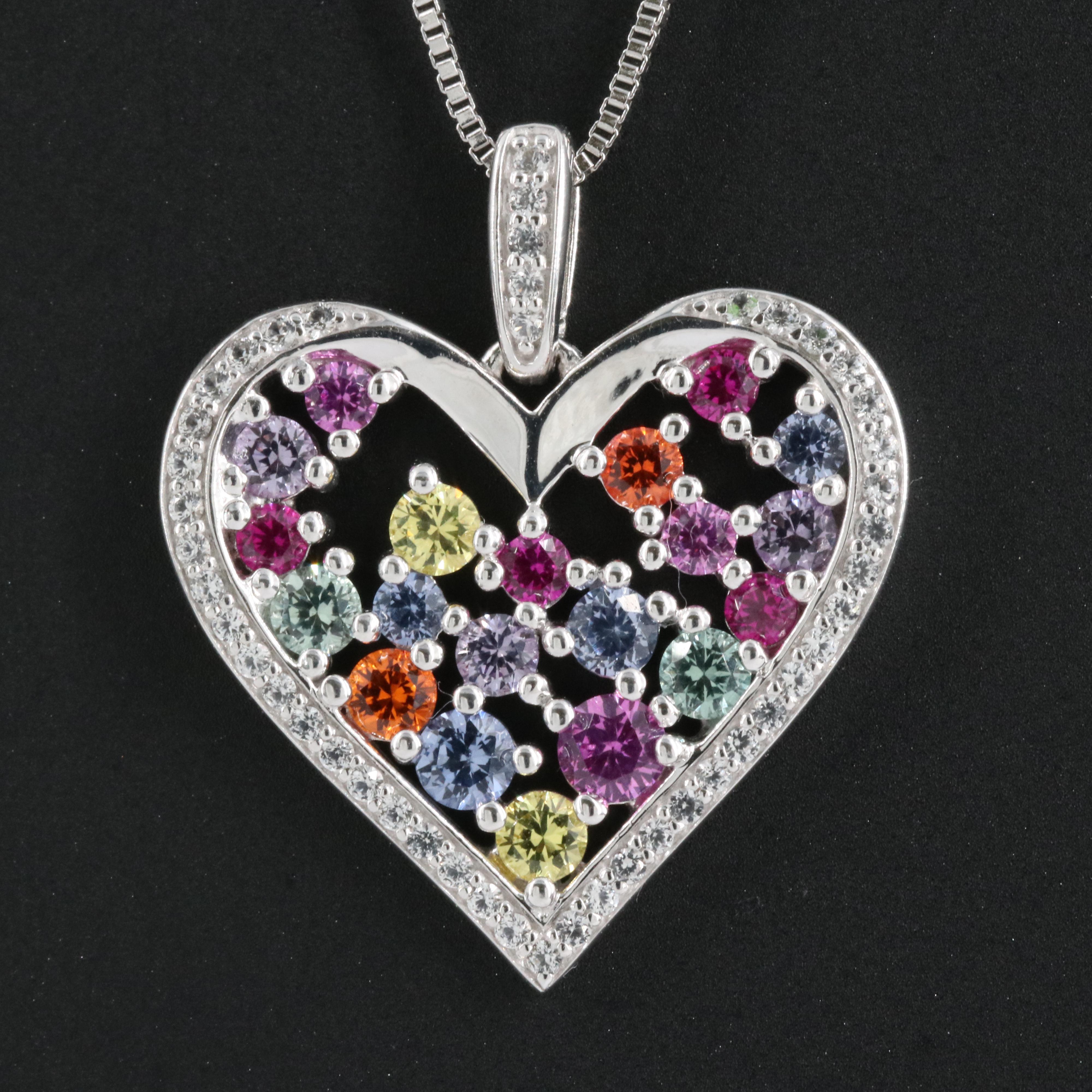 Sapphire Heart Pendant Necklace in Sterling