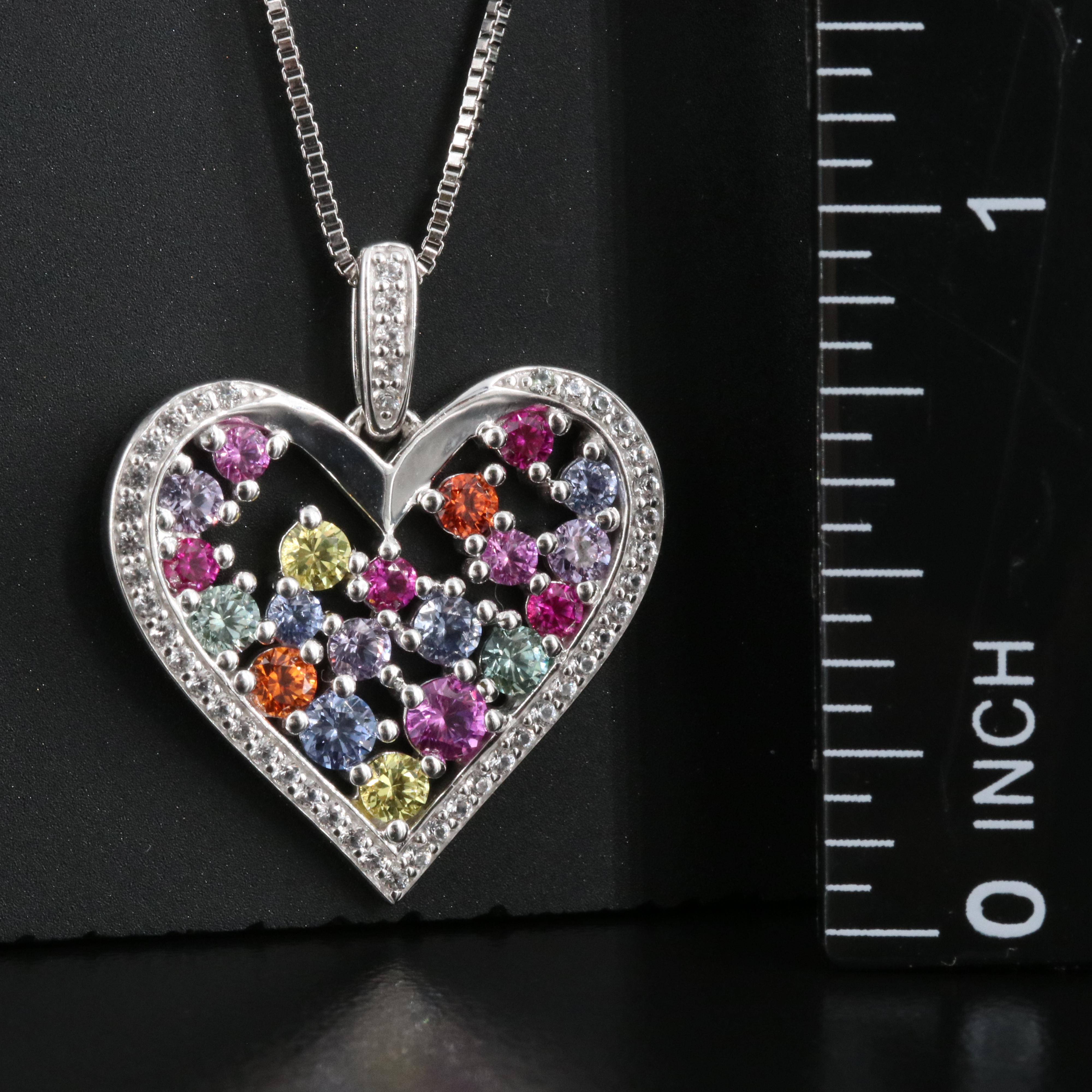 Sapphire Heart Pendant Necklace in Sterling