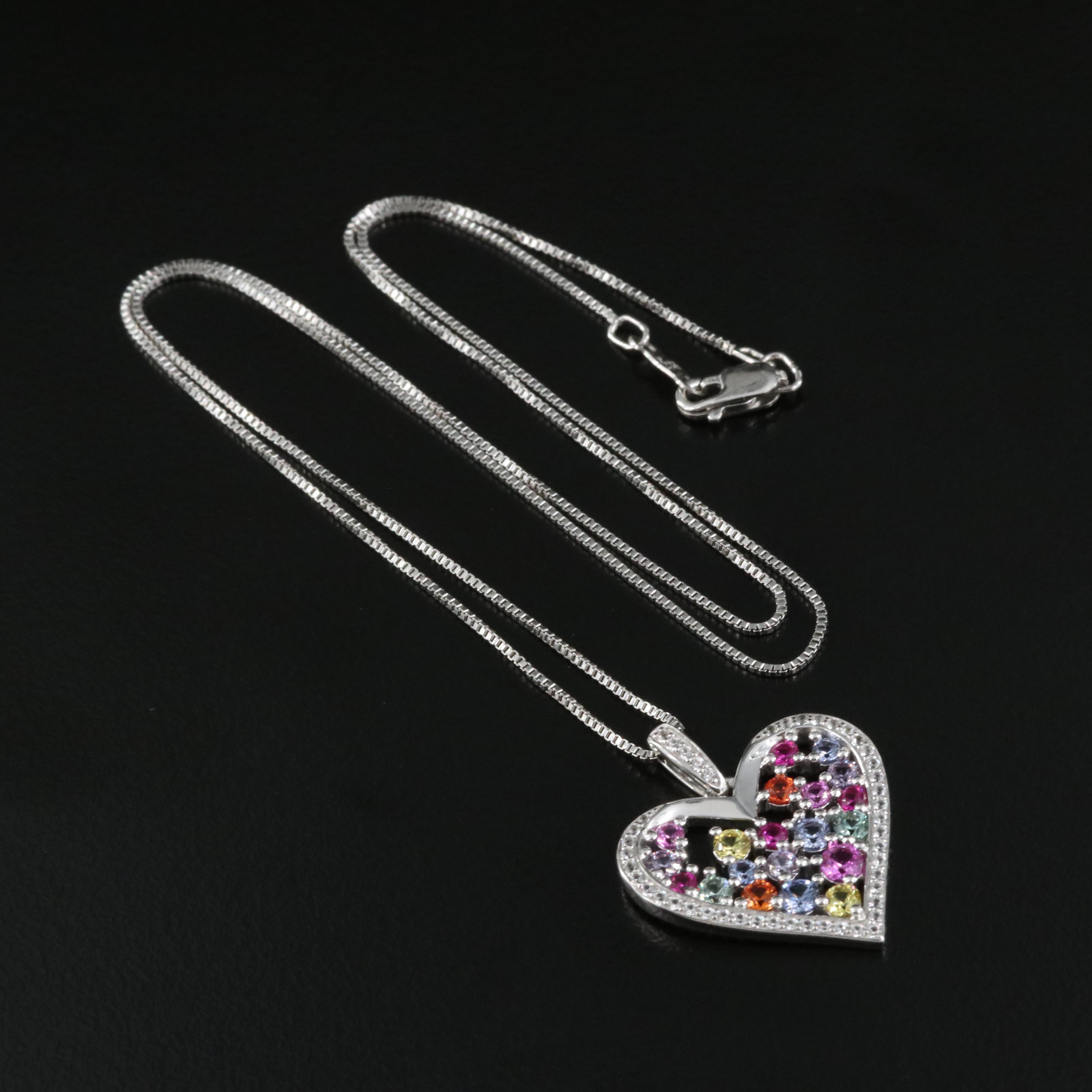 Sapphire Heart Pendant Necklace in Sterling