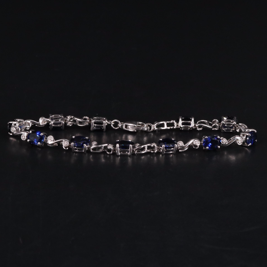 Sterling Silver Sapphire and Diamond Line Bracelet